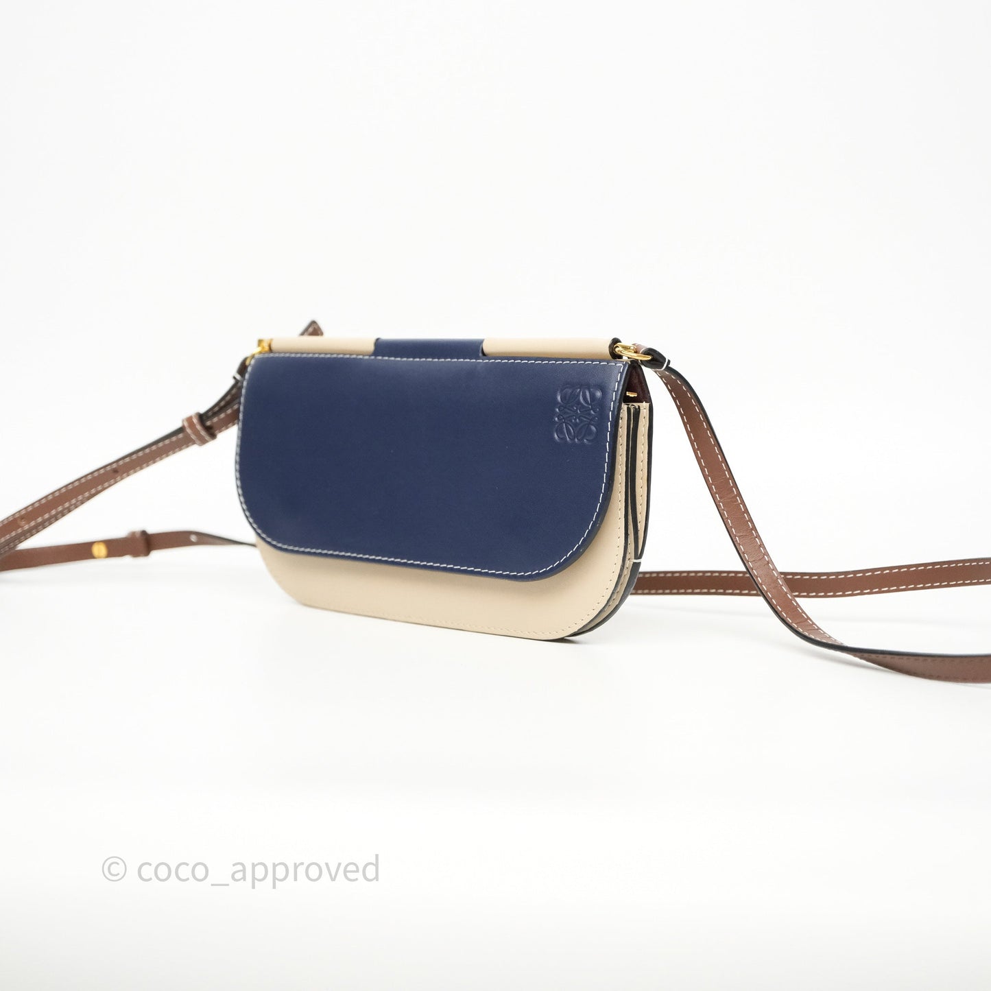 Loewe Gate Pochette Crossbody Bag Beige/ Navy Calfskin