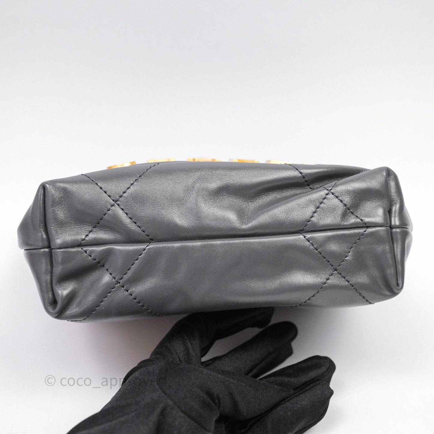 Chanel 22 Mini Bag Dark Grey Shiny Crumpled Calfskin Aged Gold Hardware
