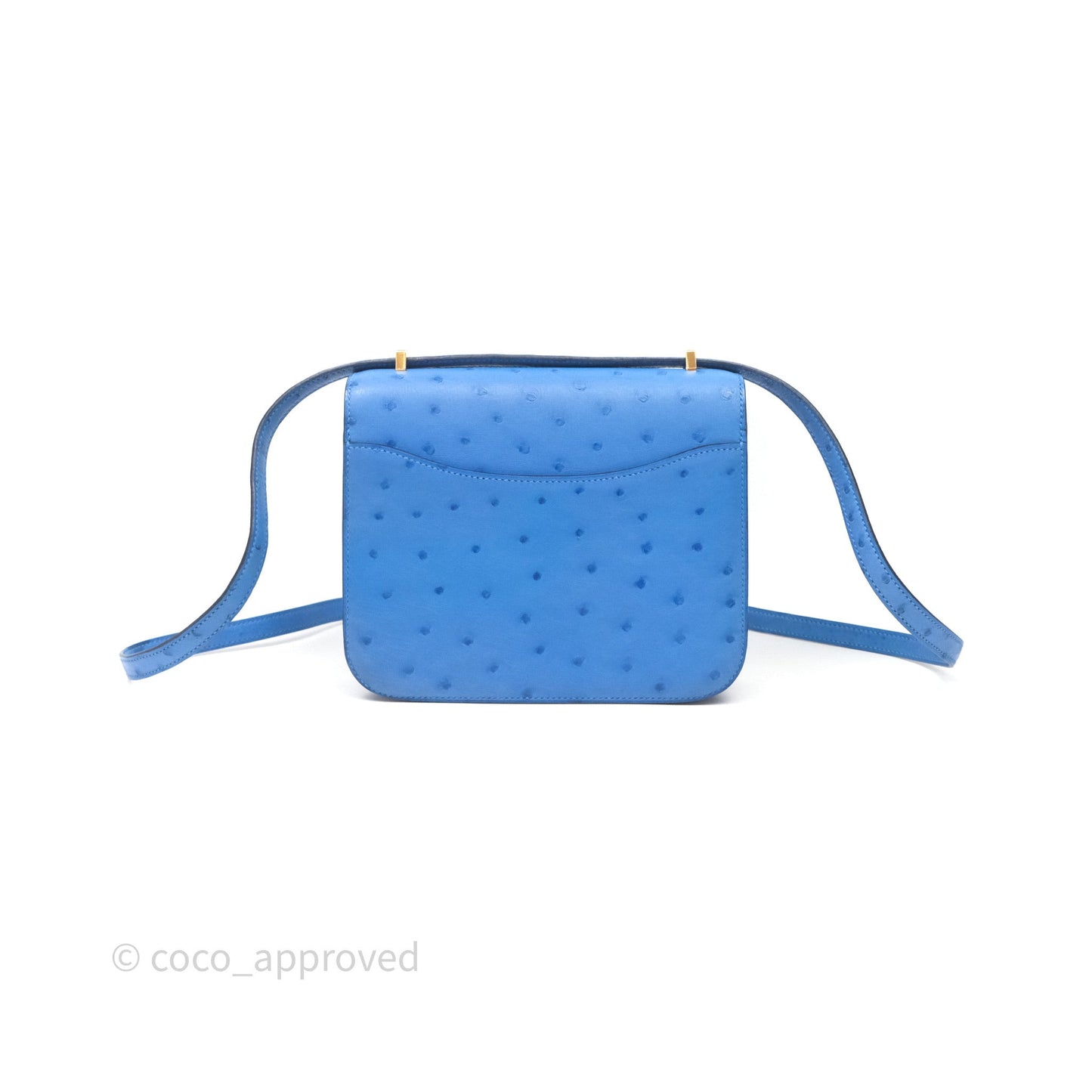 Hermes Mini Constance Ostrich Blue Bleuet O7 Gold Hardware
