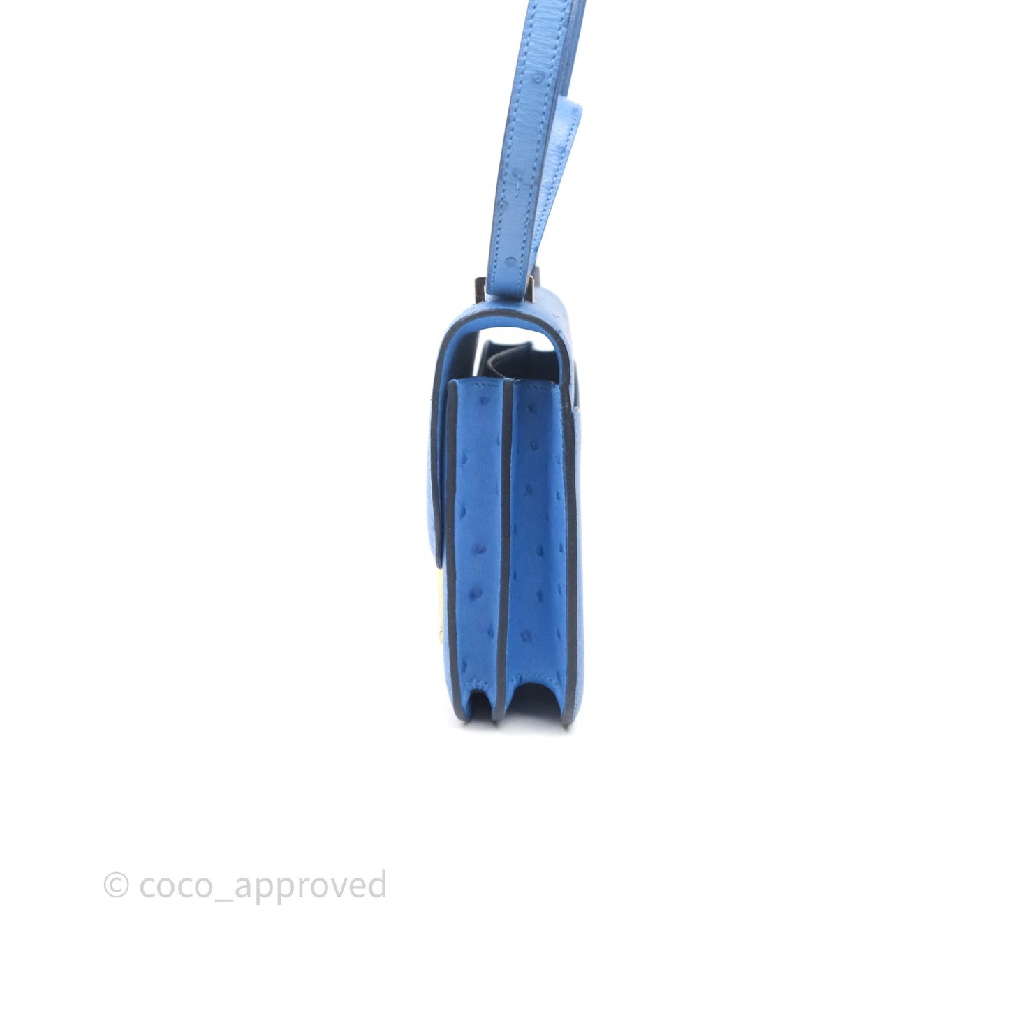 Hermes Mini Constance Ostrich Blue Bleuet O7 Gold Hardware