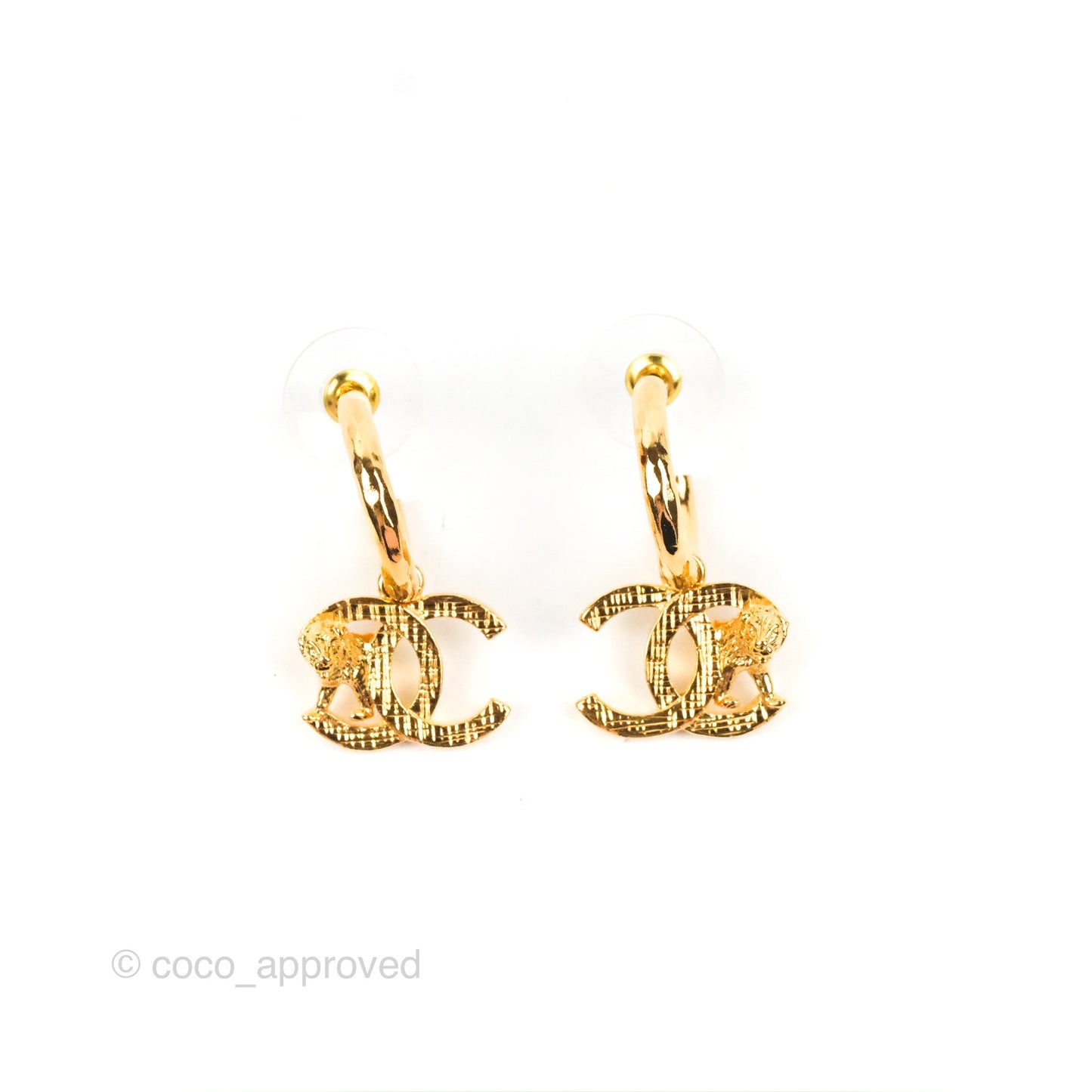 Chanel Lion CC Hoop Earrings Gold Tone 22A
