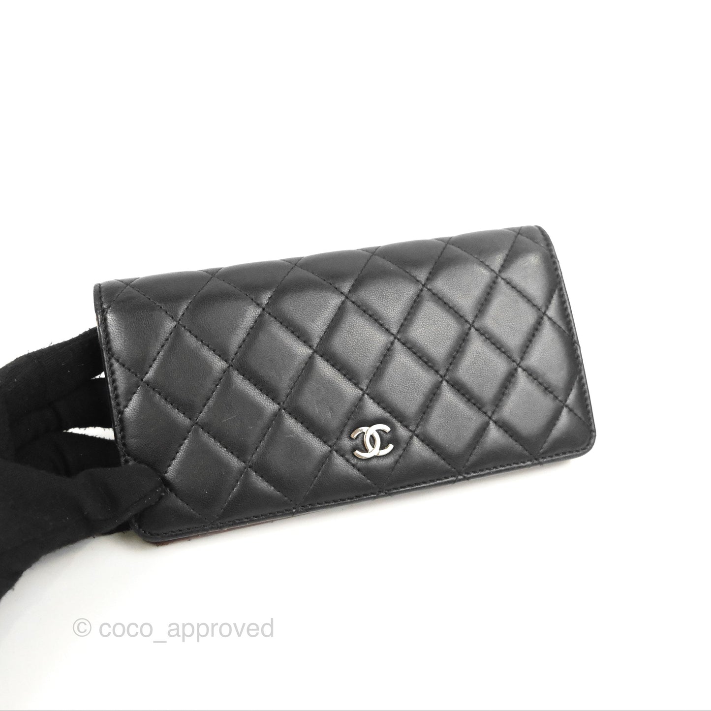 Chanel Classic Quilted Long Wallet Black Lambskin Silver Hardware
