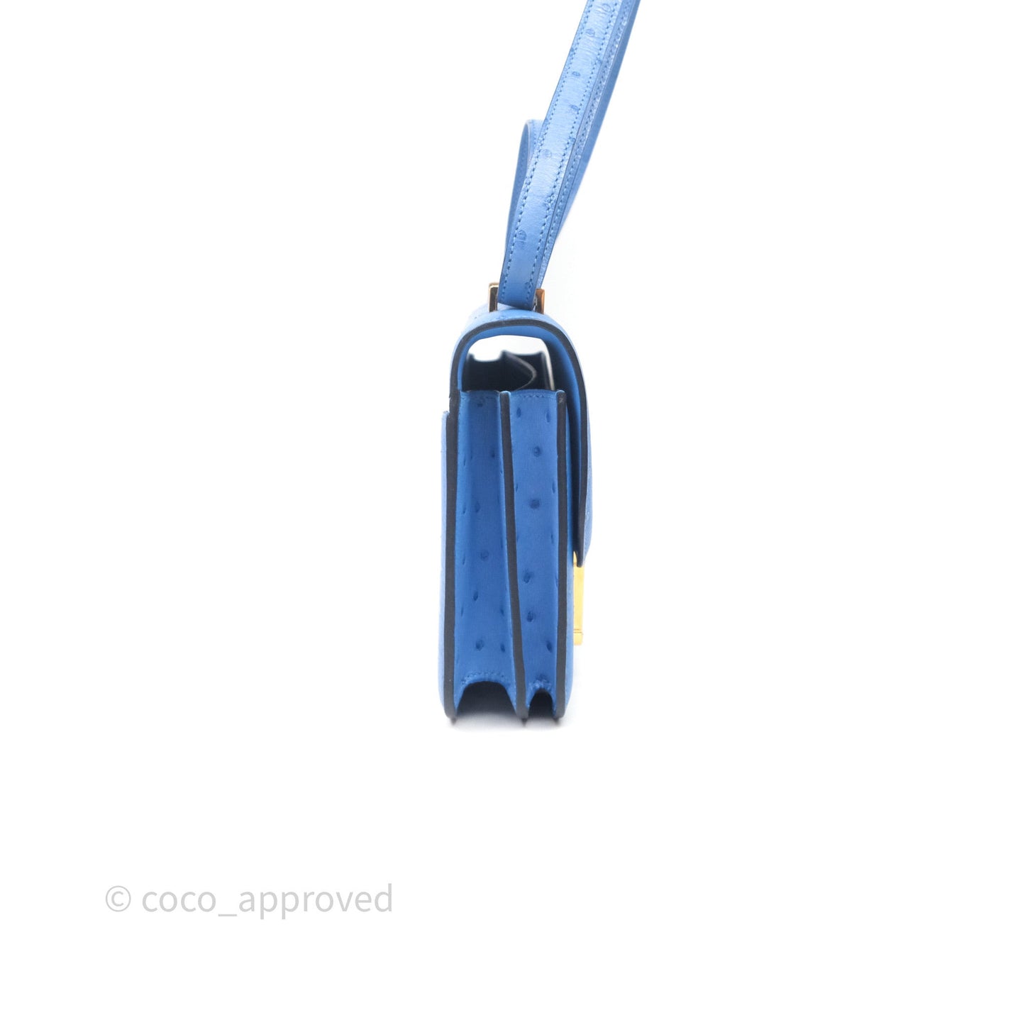Hermes Mini Constance Ostrich Blue Bleuet O7 Gold Hardware
