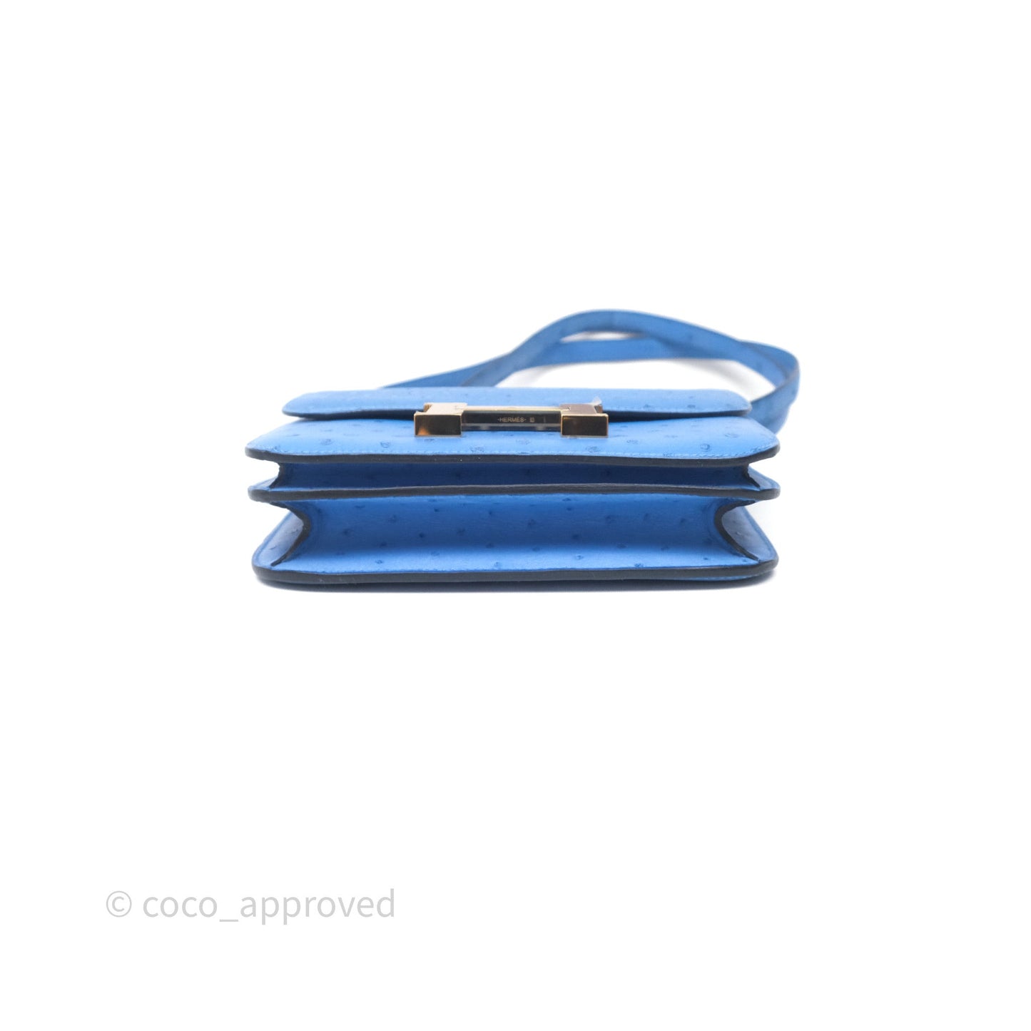 Hermes Mini Constance Ostrich Blue Bleuet O7 Gold Hardware
