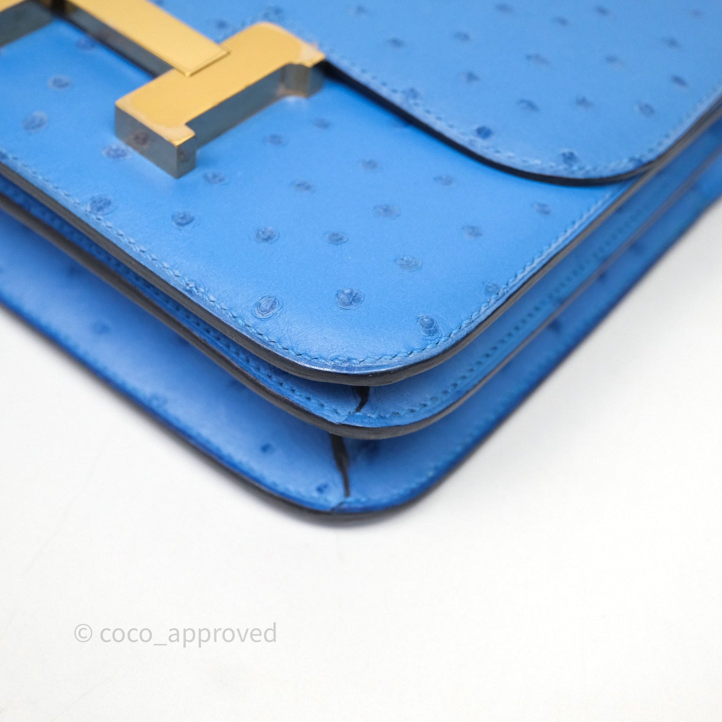 Hermes Mini Constance Ostrich Blue Bleuet O7 Gold Hardware