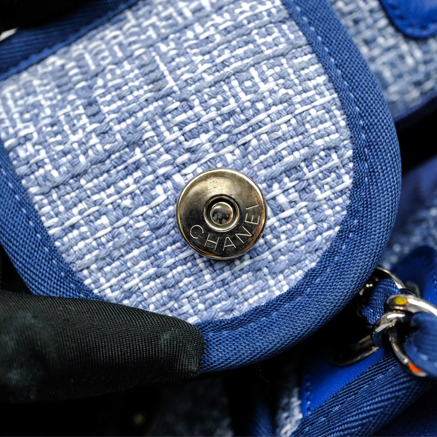 Chanel Large Deauville Blue Canvas Silver Hardware