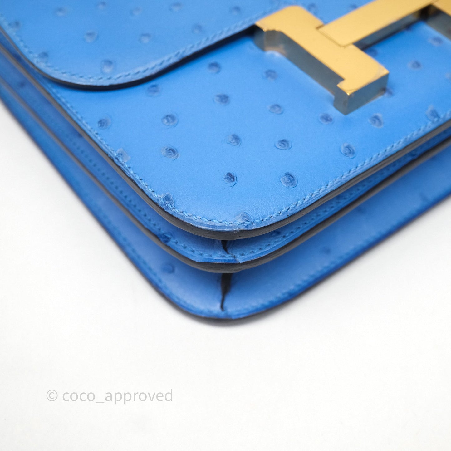 Hermes Mini Constance Ostrich Blue Bleuet O7 Gold Hardware