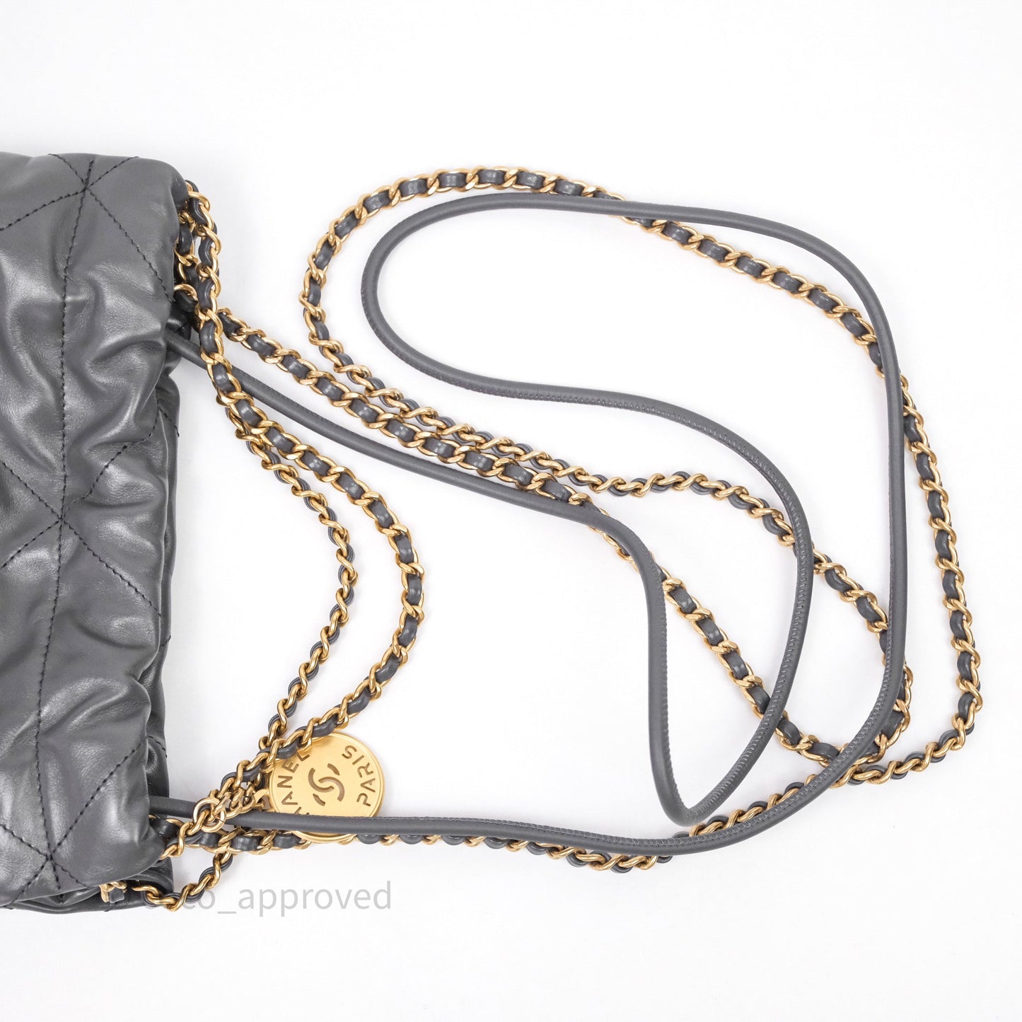 Chanel 22 Mini Bag Dark Grey Shiny Crumpled Calfskin Aged Gold Hardware