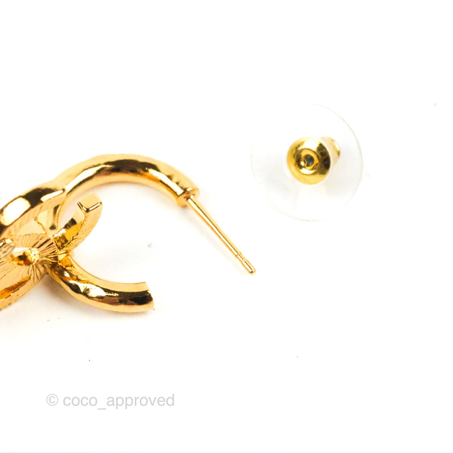 Chanel Lion CC Hoop Earrings Gold Tone 22A