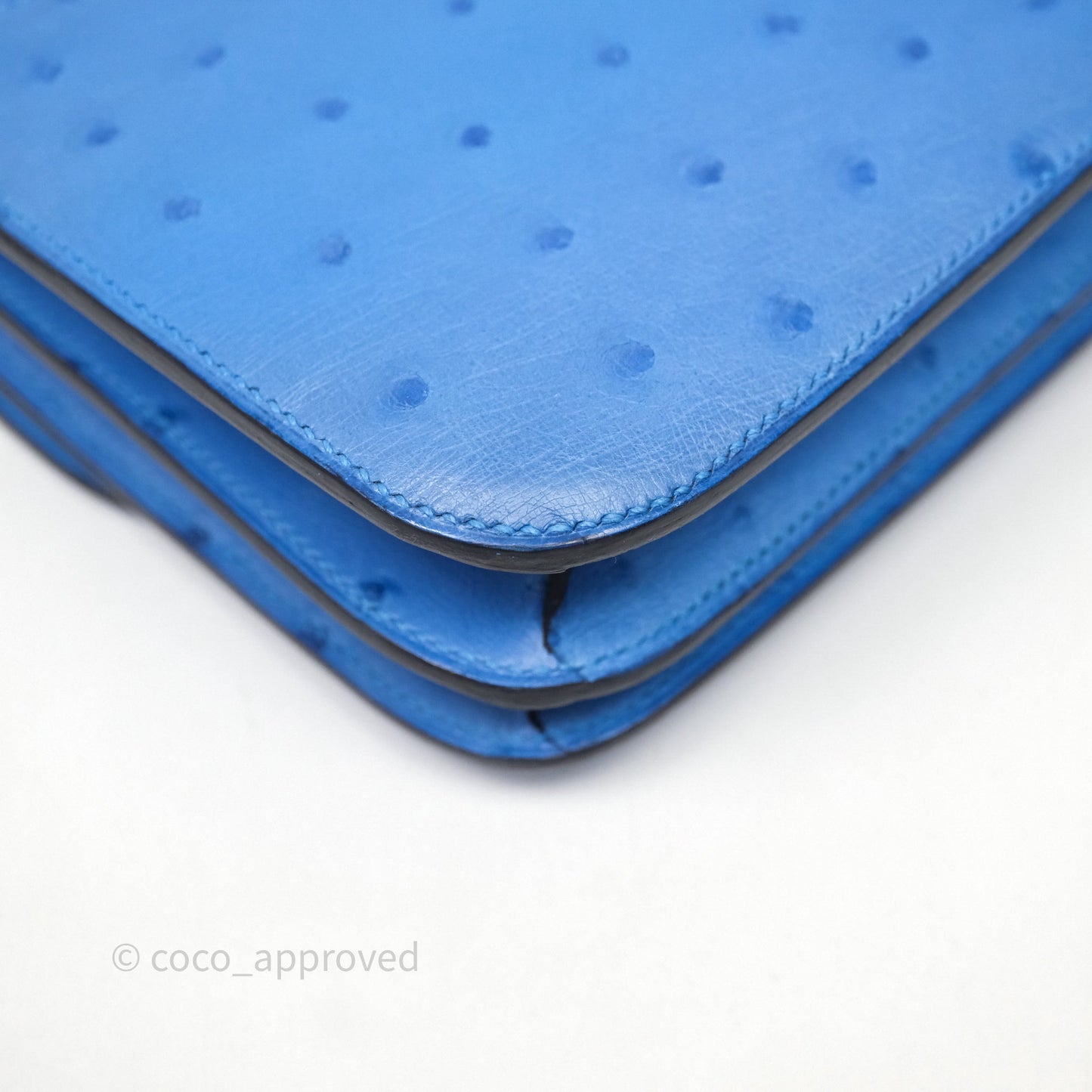 Hermes Mini Constance Ostrich Blue Bleuet O7 Gold Hardware
