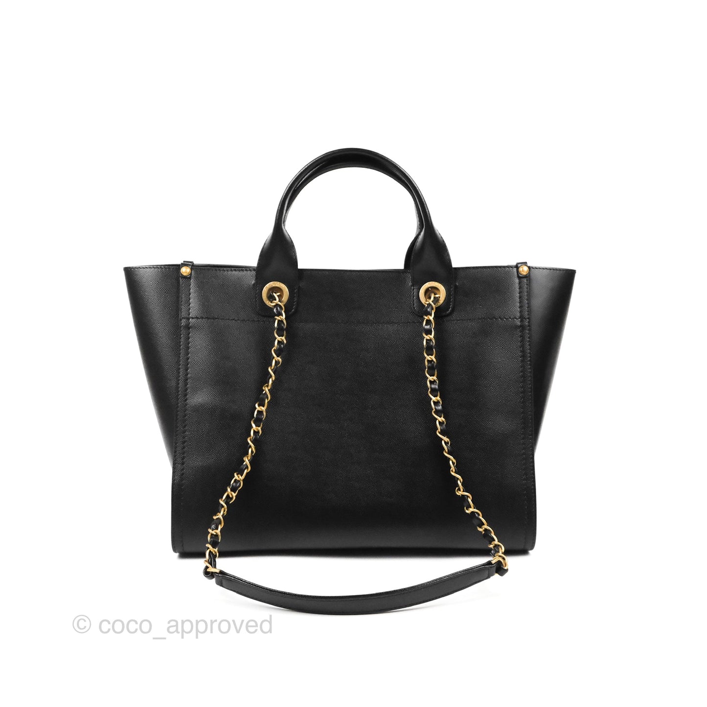 Chanel Small Studded Deauville Tote Black Caviar Gold Hardware