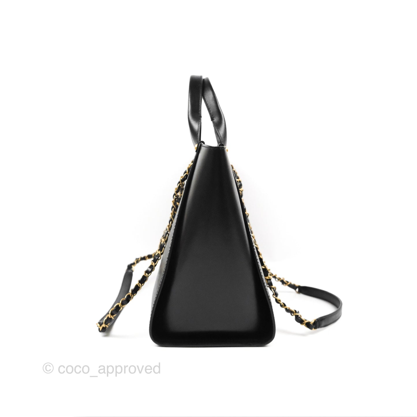 Chanel Small Studded Deauville Tote Black Caviar Gold Hardware