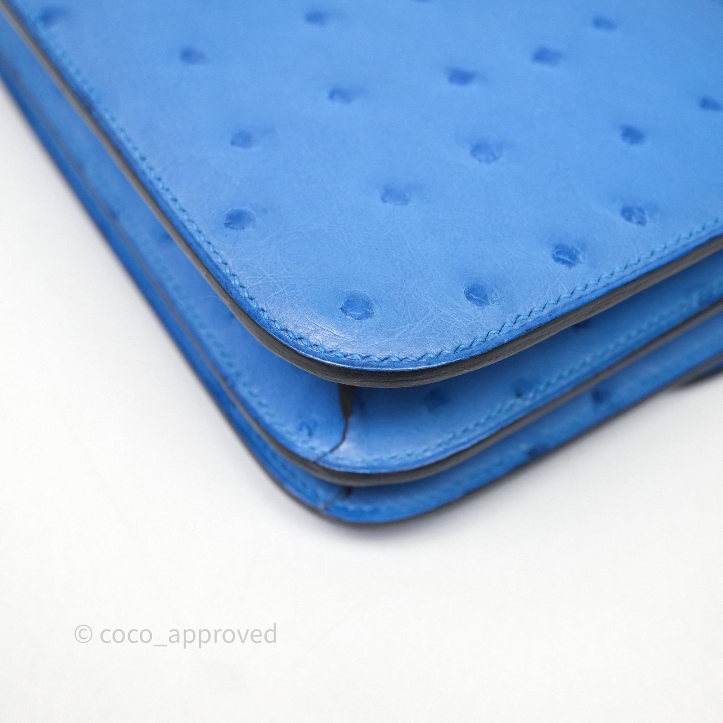 Hermes Mini Constance Ostrich Blue Bleuet O7 Gold Hardware