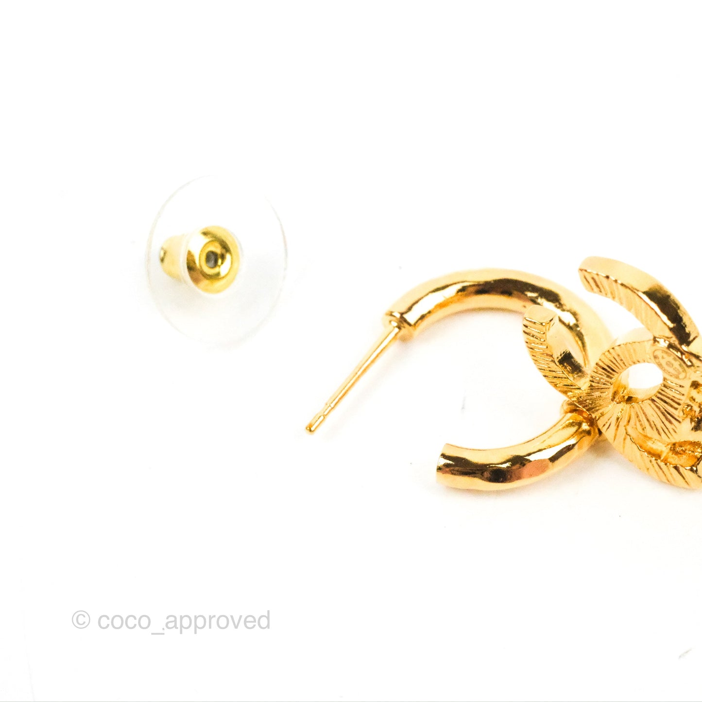 Chanel Lion CC Hoop Earrings Gold Tone 22A