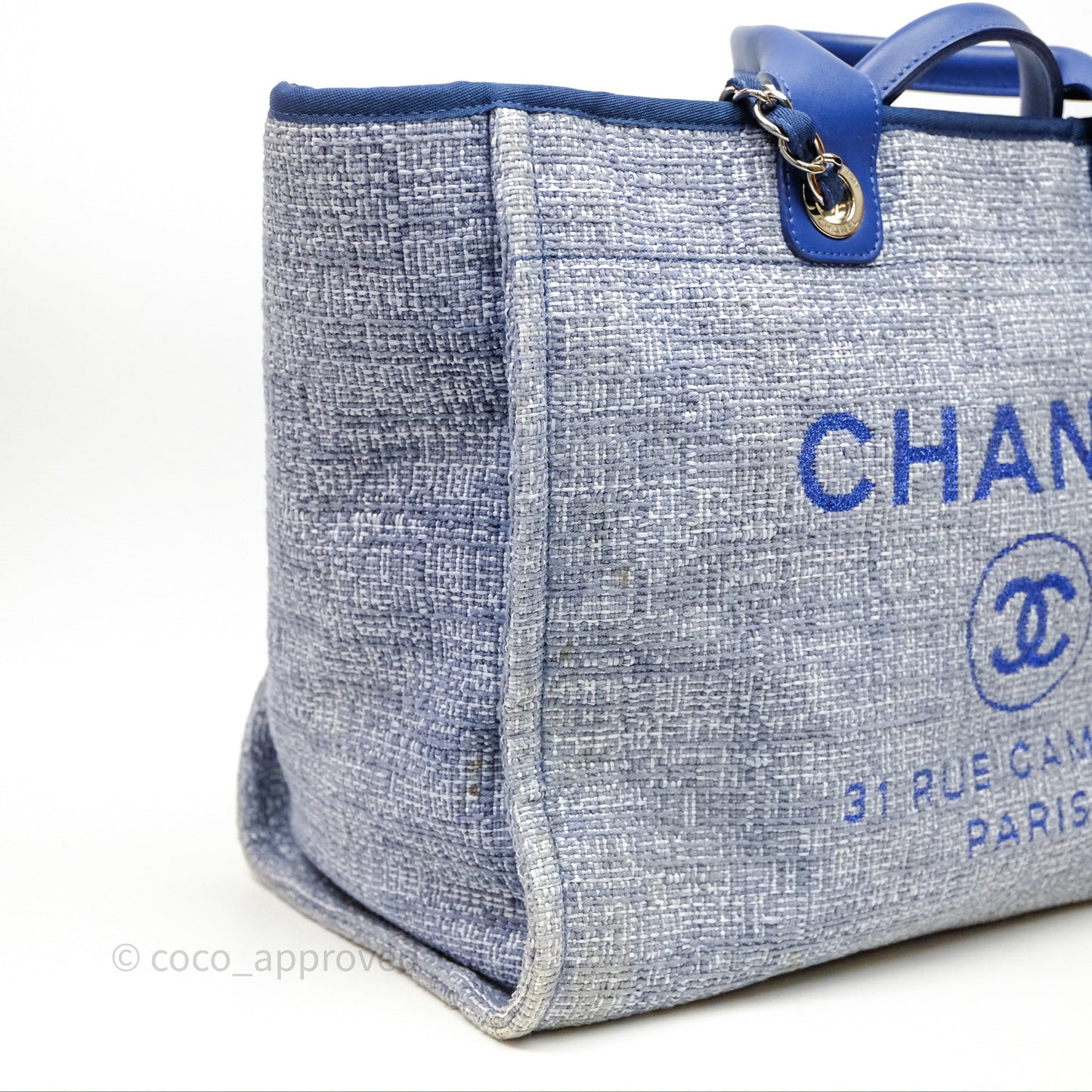 Chanel Large Deauville Blue Canvas Silver Hardware