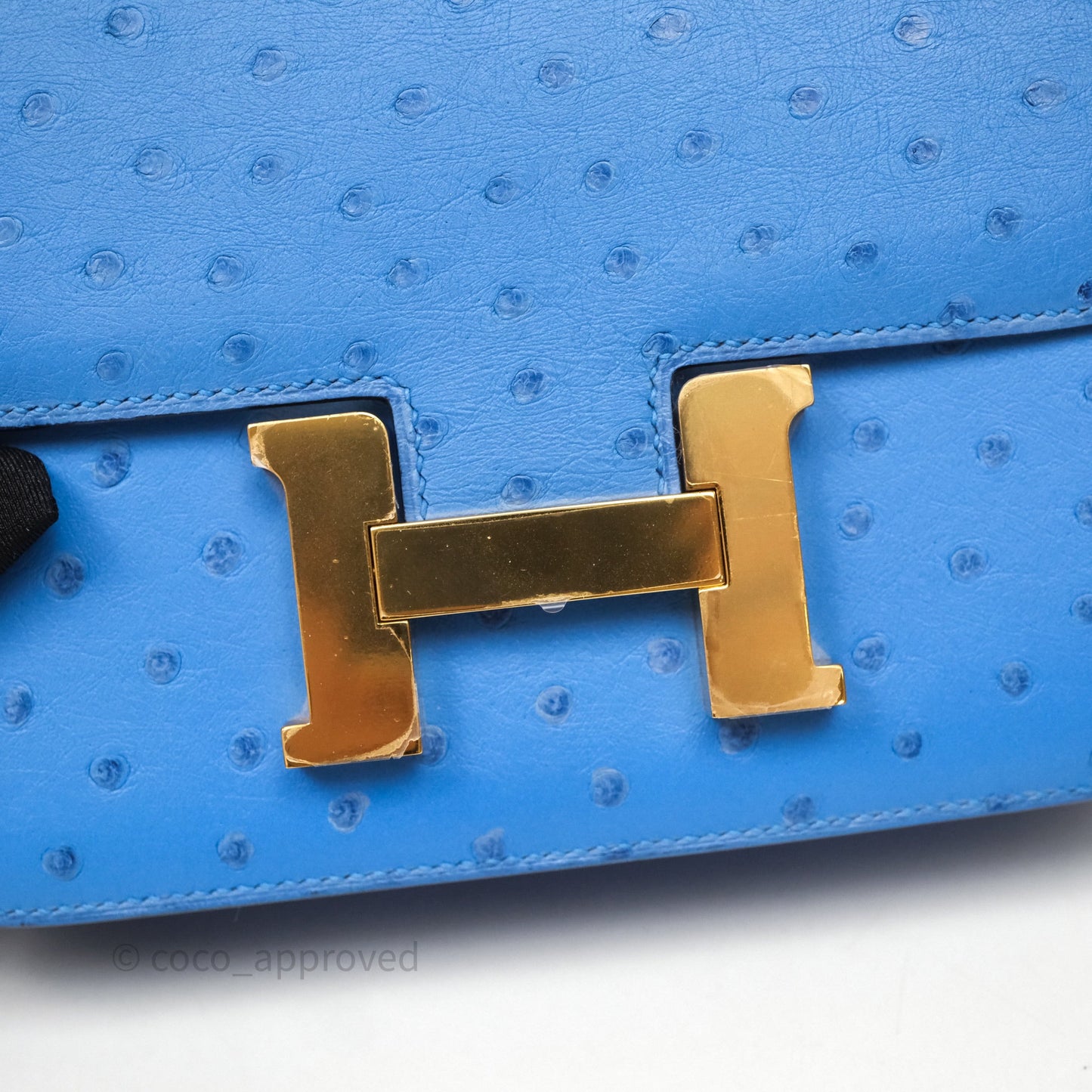 Hermes Mini Constance Ostrich Blue Bleuet O7 Gold Hardware