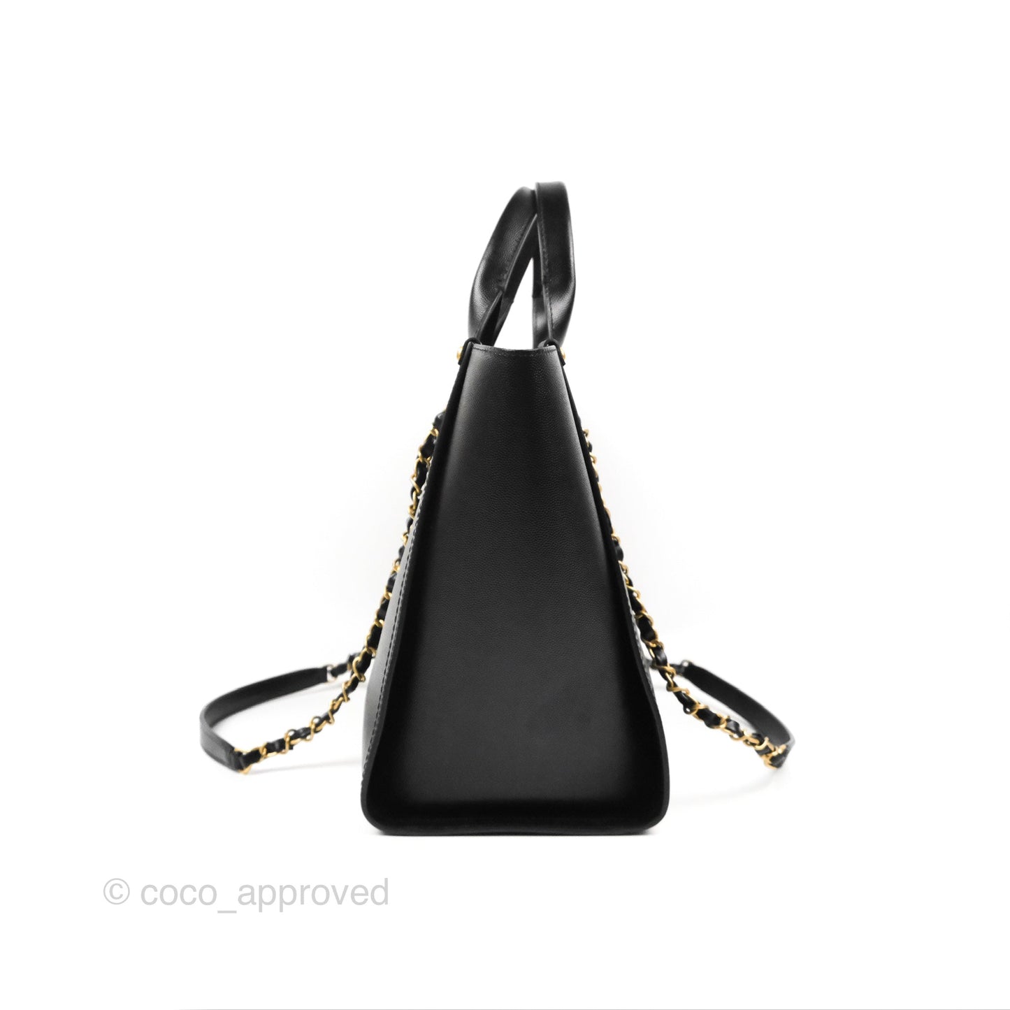Chanel Small Studded Deauville Tote Black Caviar Gold Hardware