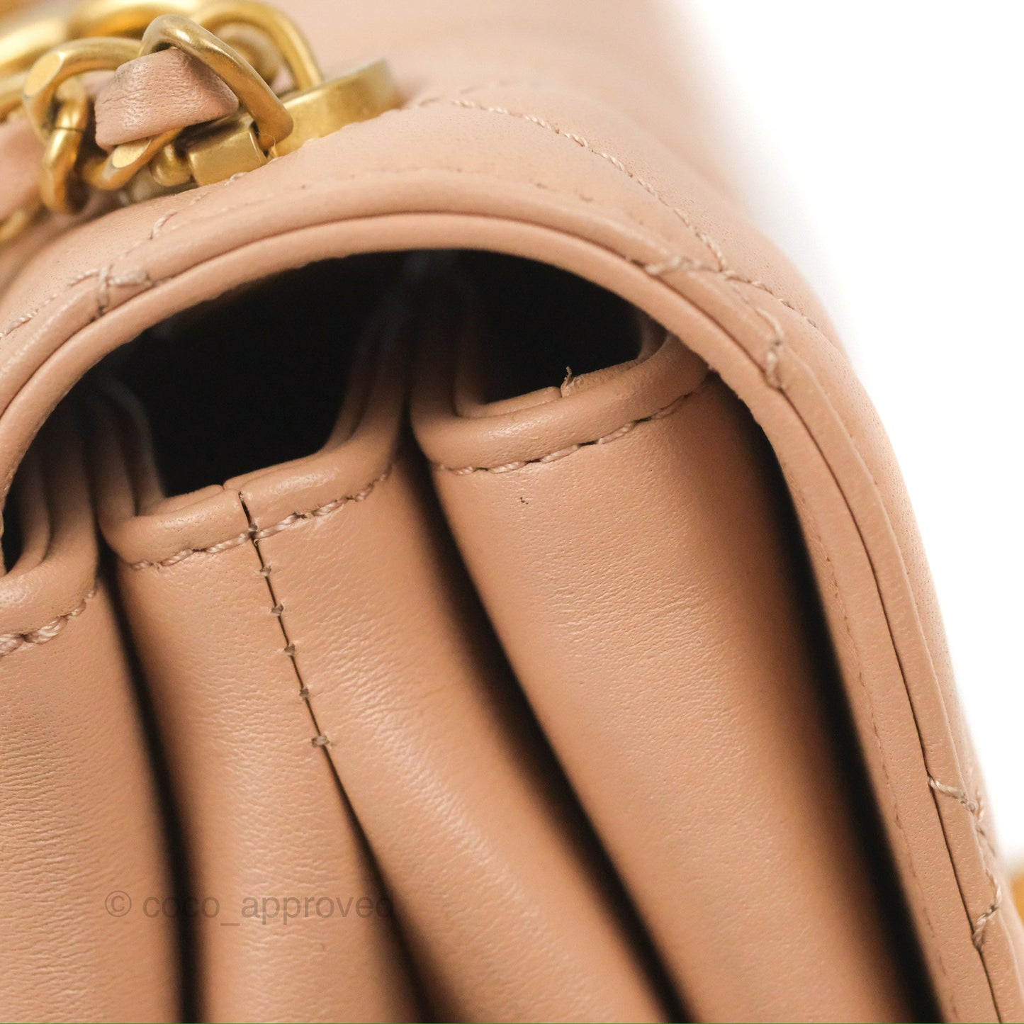Chanel Pearl Chain Bag Nude Pink Calfskin Aged Gold Hardware