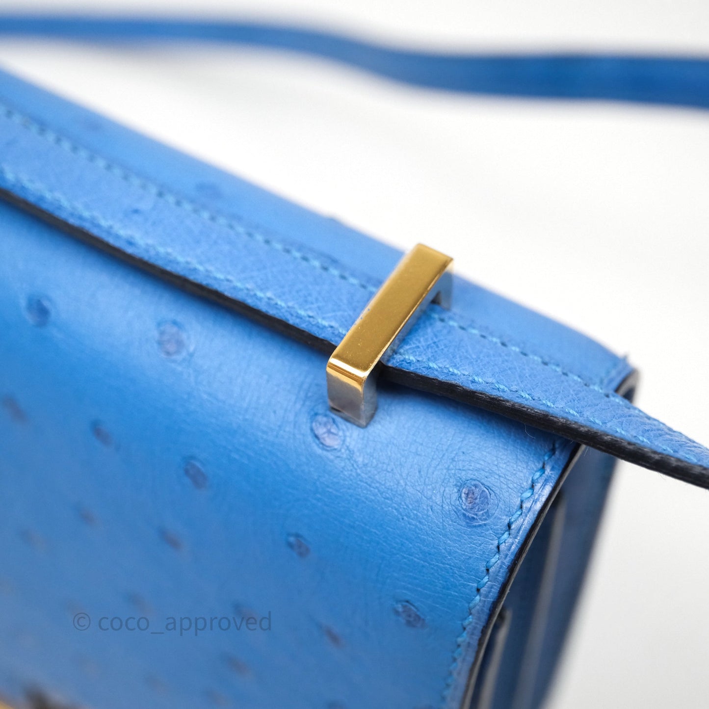 Hermes Mini Constance Ostrich Blue Bleuet O7 Gold Hardware