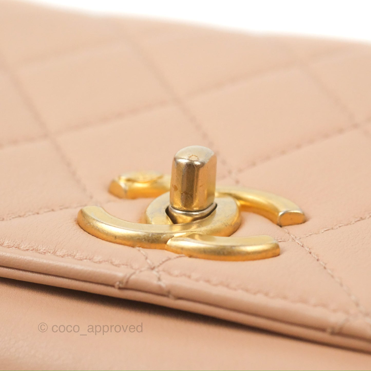 Chanel Pearl Chain Bag Nude Pink Calfskin Aged Gold Hardware