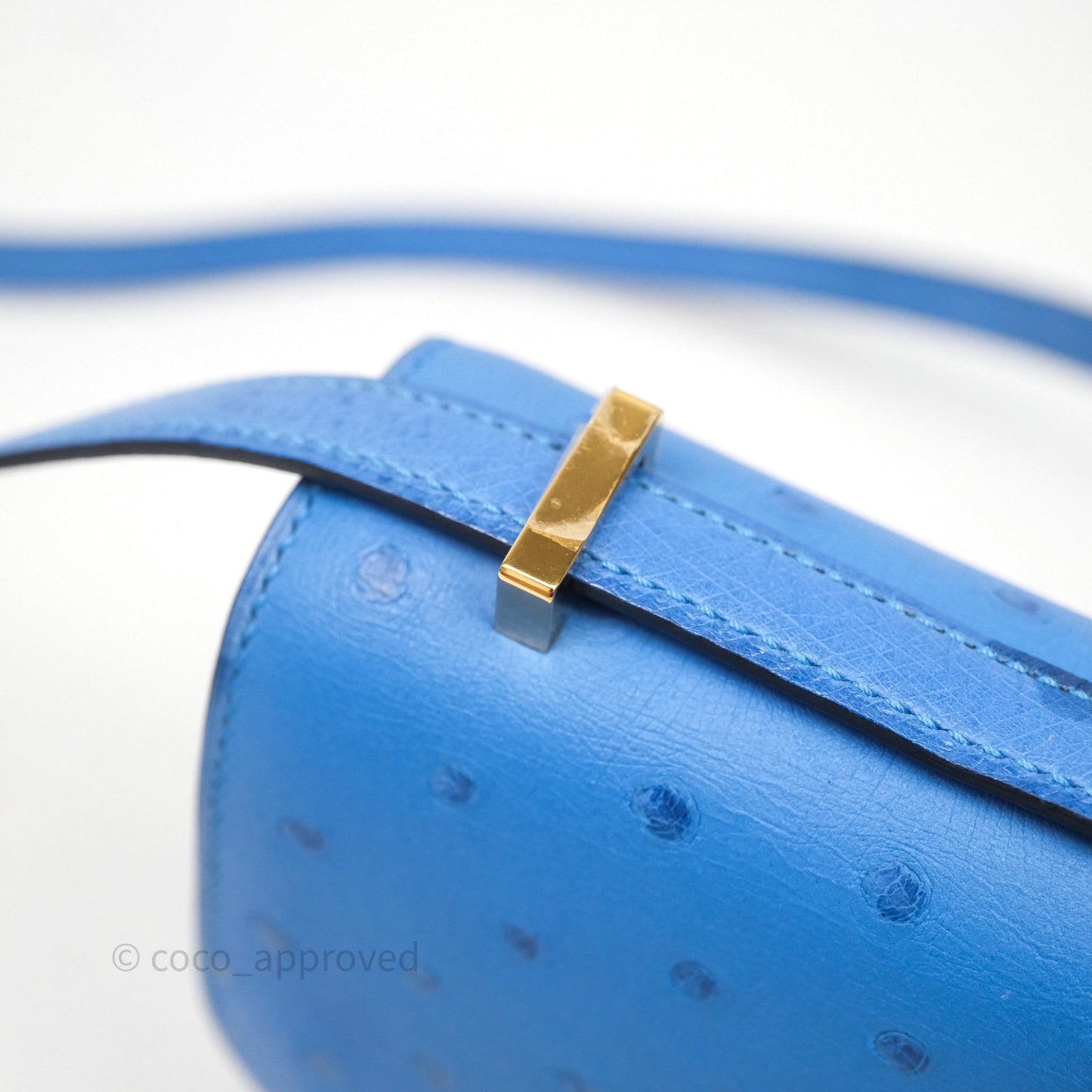 Hermes Mini Constance Ostrich Blue Bleuet O7 Gold Hardware