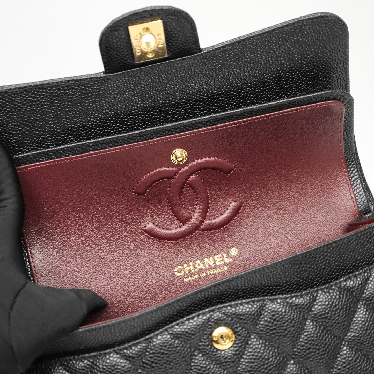 Chanel Small Classic Flap Quilted Black Caviar Gold Hardware