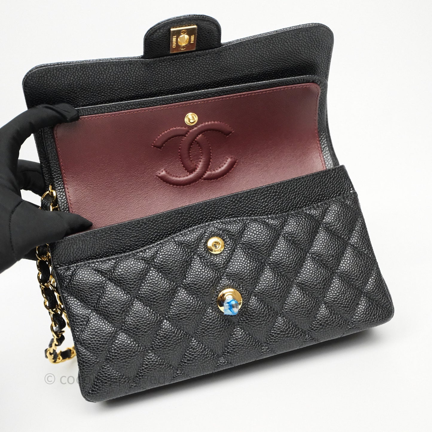 Chanel Small Classic Flap Quilted Black Caviar Gold Hardware