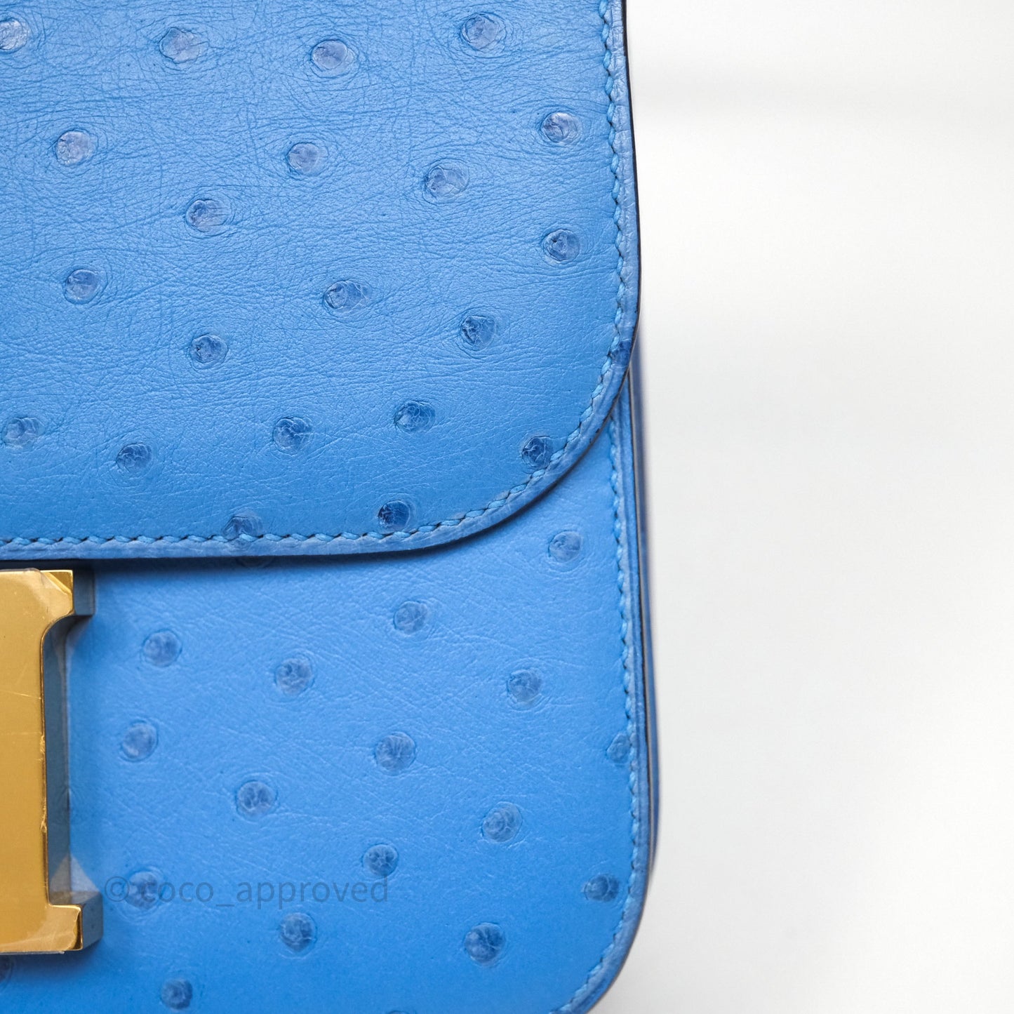 Hermes Mini Constance Ostrich Blue Bleuet O7 Gold Hardware
