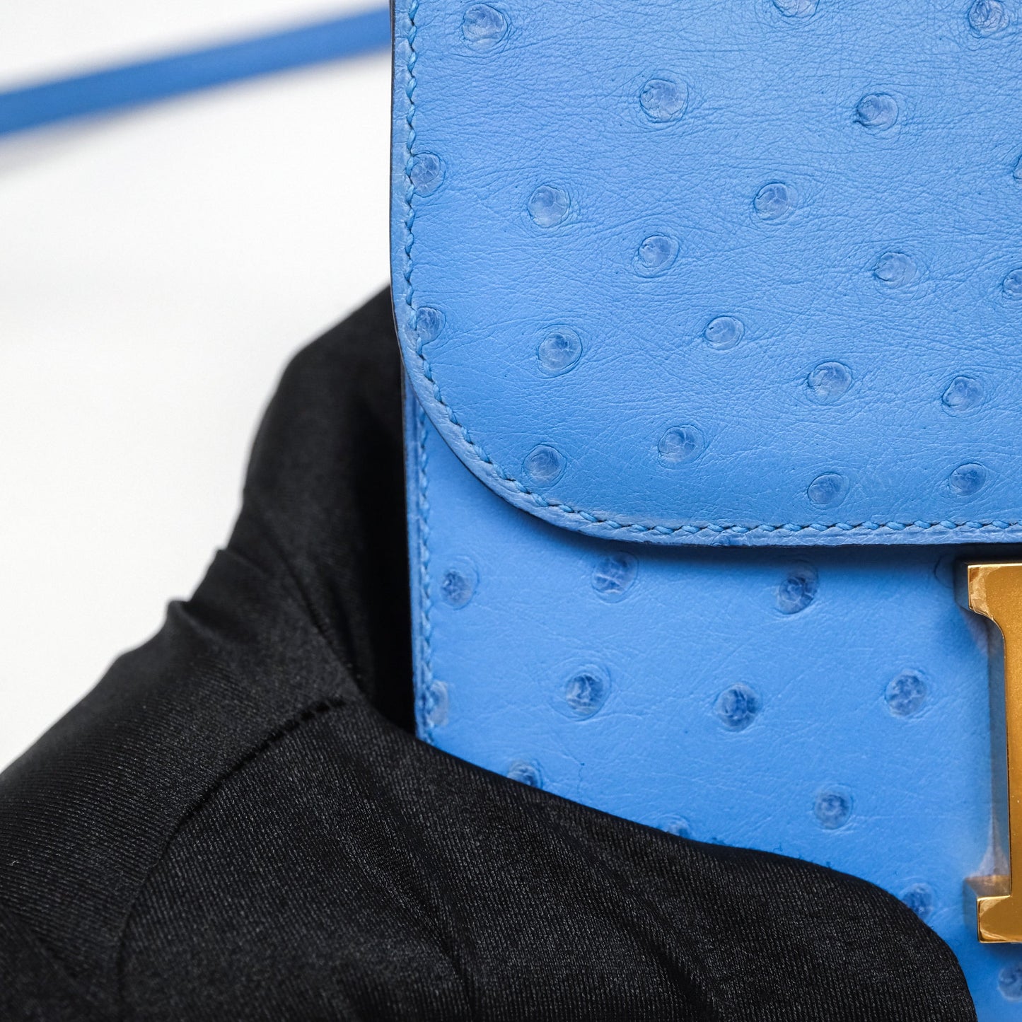 Hermes Mini Constance Ostrich Blue Bleuet O7 Gold Hardware