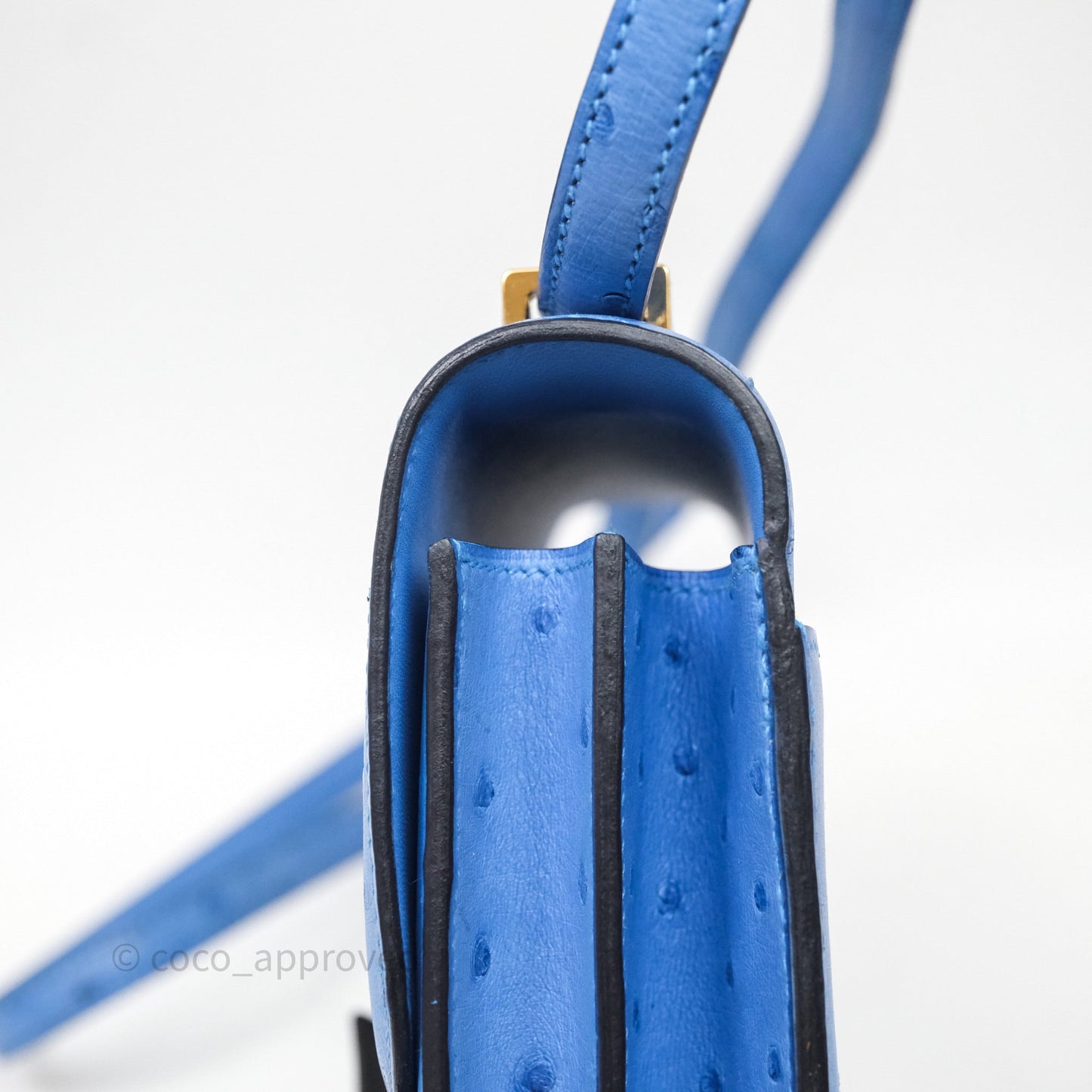 Hermes Mini Constance Ostrich Blue Bleuet O7 Gold Hardware