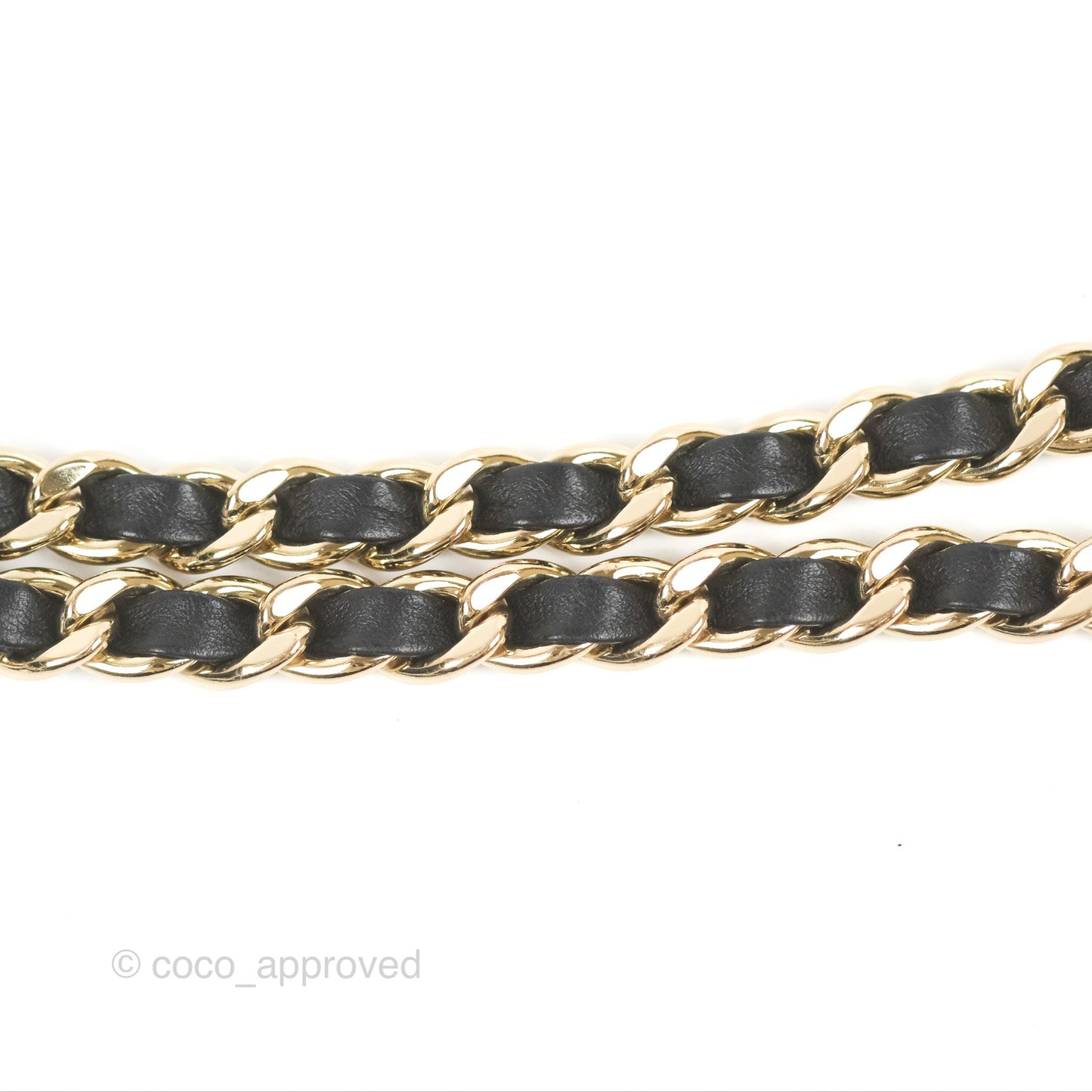 Chanel Flap Bag Charm Woven Chain Belt Black Leather Gold Tone