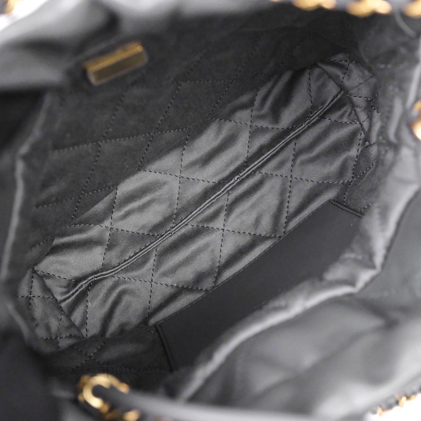 Chanel 22 Mini Bag Dark Grey Shiny Crumpled Calfskin Aged Gold Hardware