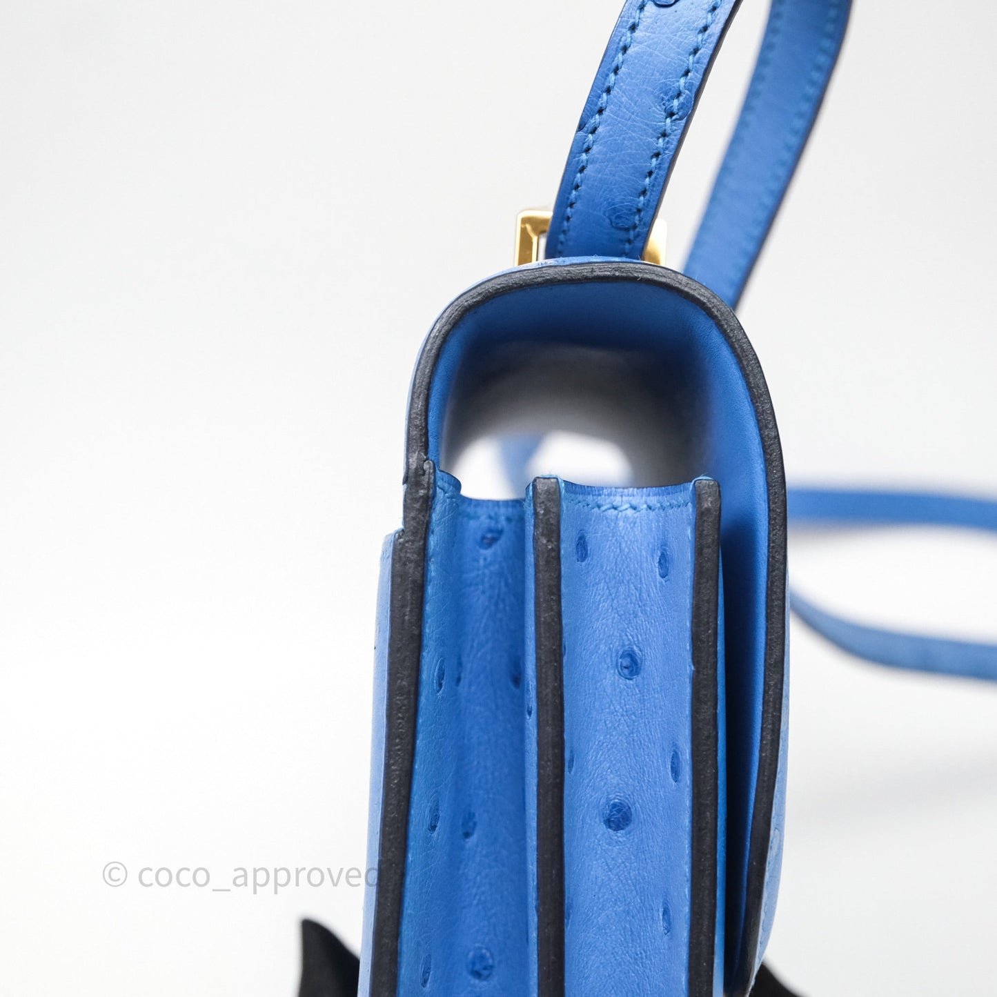 Hermes Mini Constance Ostrich Blue Bleuet O7 Gold Hardware