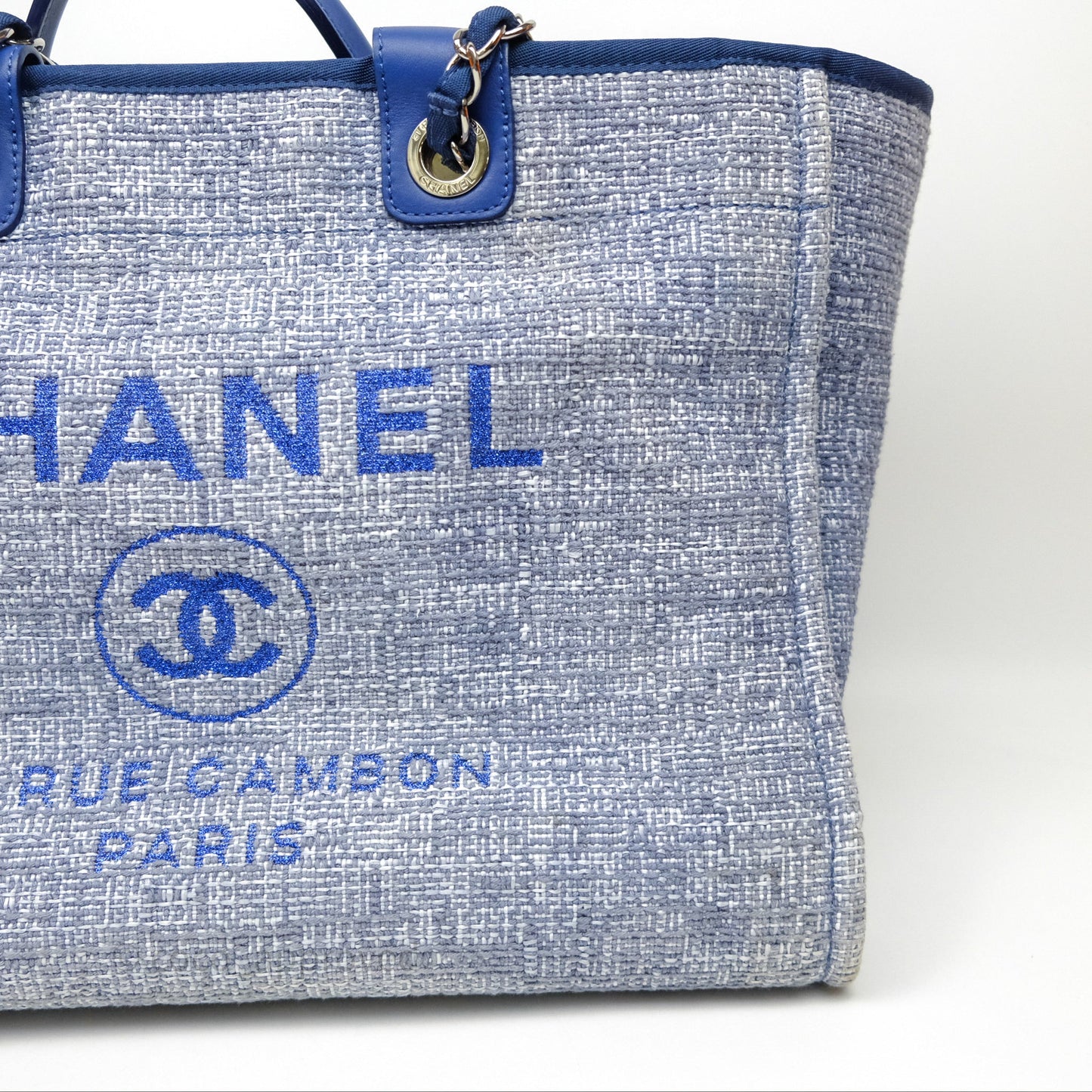 Chanel Large Deauville Blue Canvas Silver Hardware