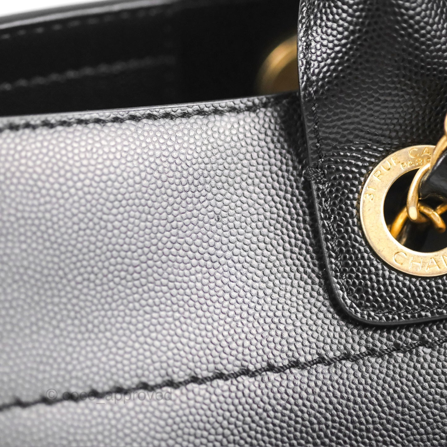 Chanel Small Studded Deauville Tote Black Caviar Gold Hardware