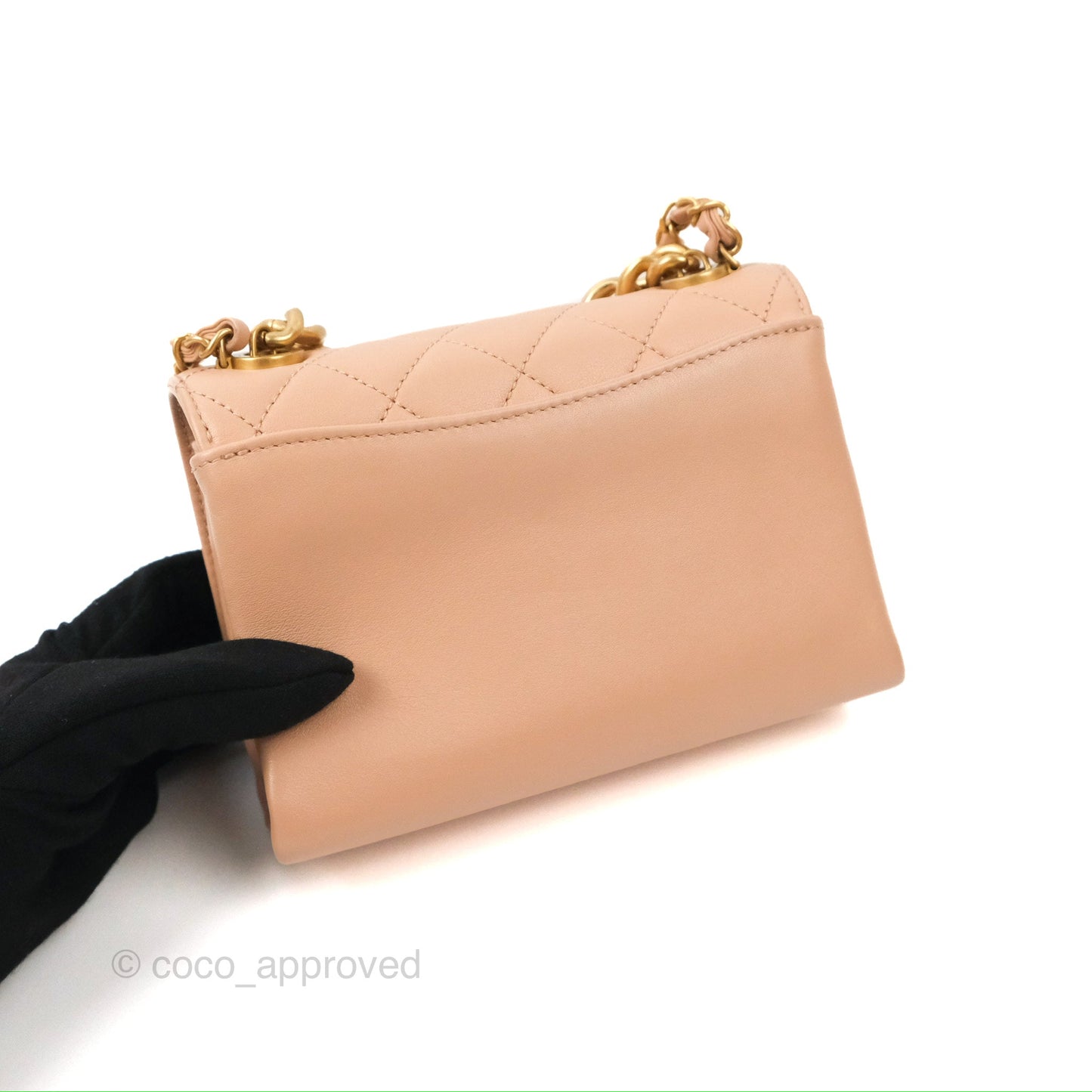 Chanel Pearl Chain Bag Nude Pink Calfskin Aged Gold Hardware