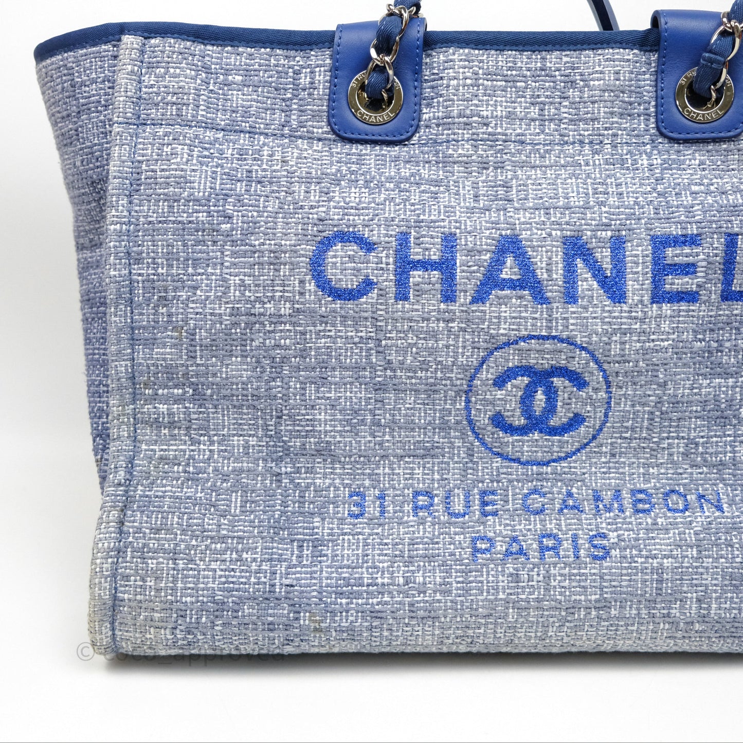 Chanel Large Deauville Blue Canvas Silver Hardware