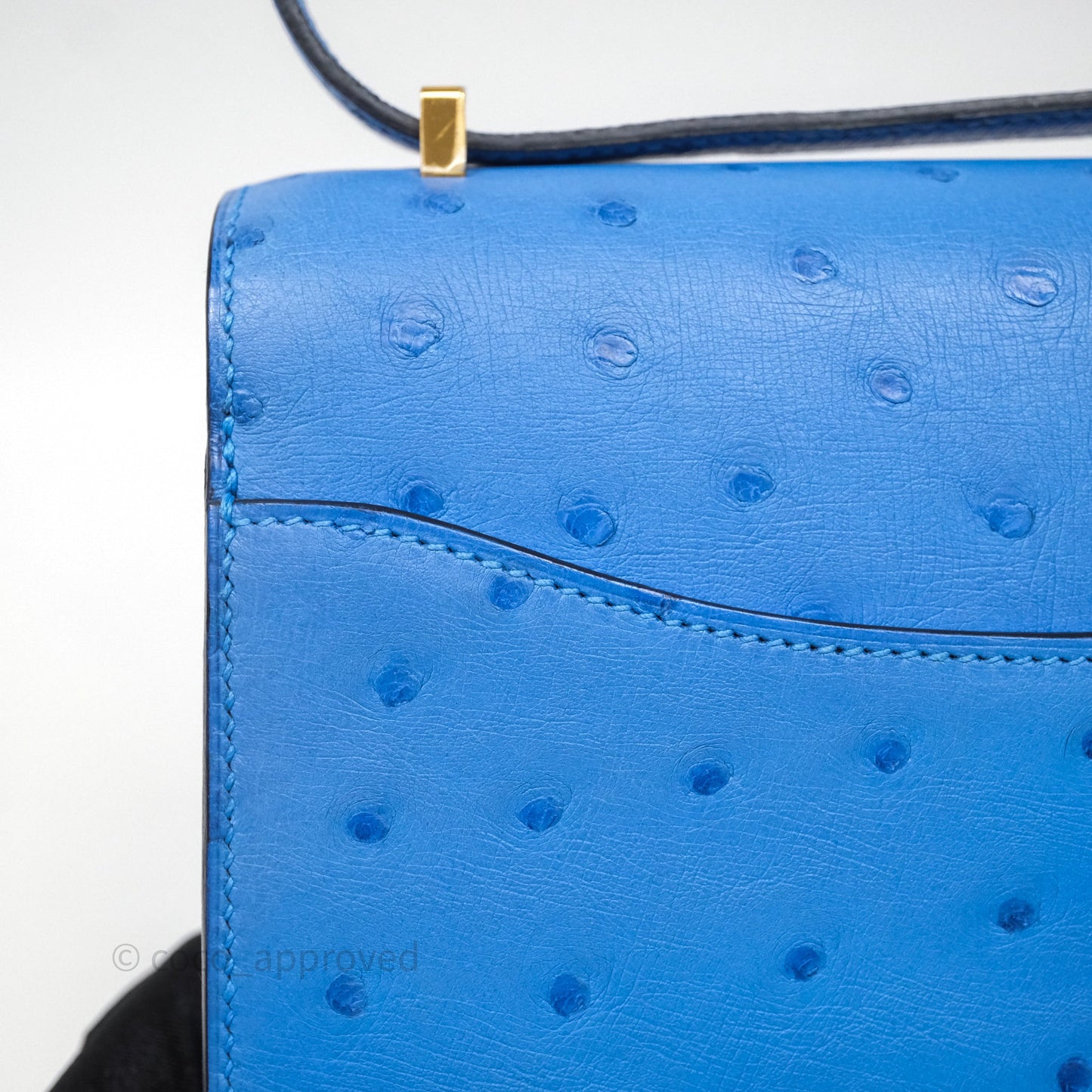 Hermes Mini Constance Ostrich Blue Bleuet O7 Gold Hardware
