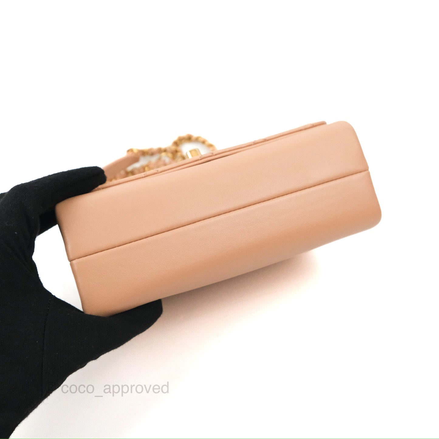 Chanel Pearl Chain Bag Nude Pink Calfskin Aged Gold Hardware