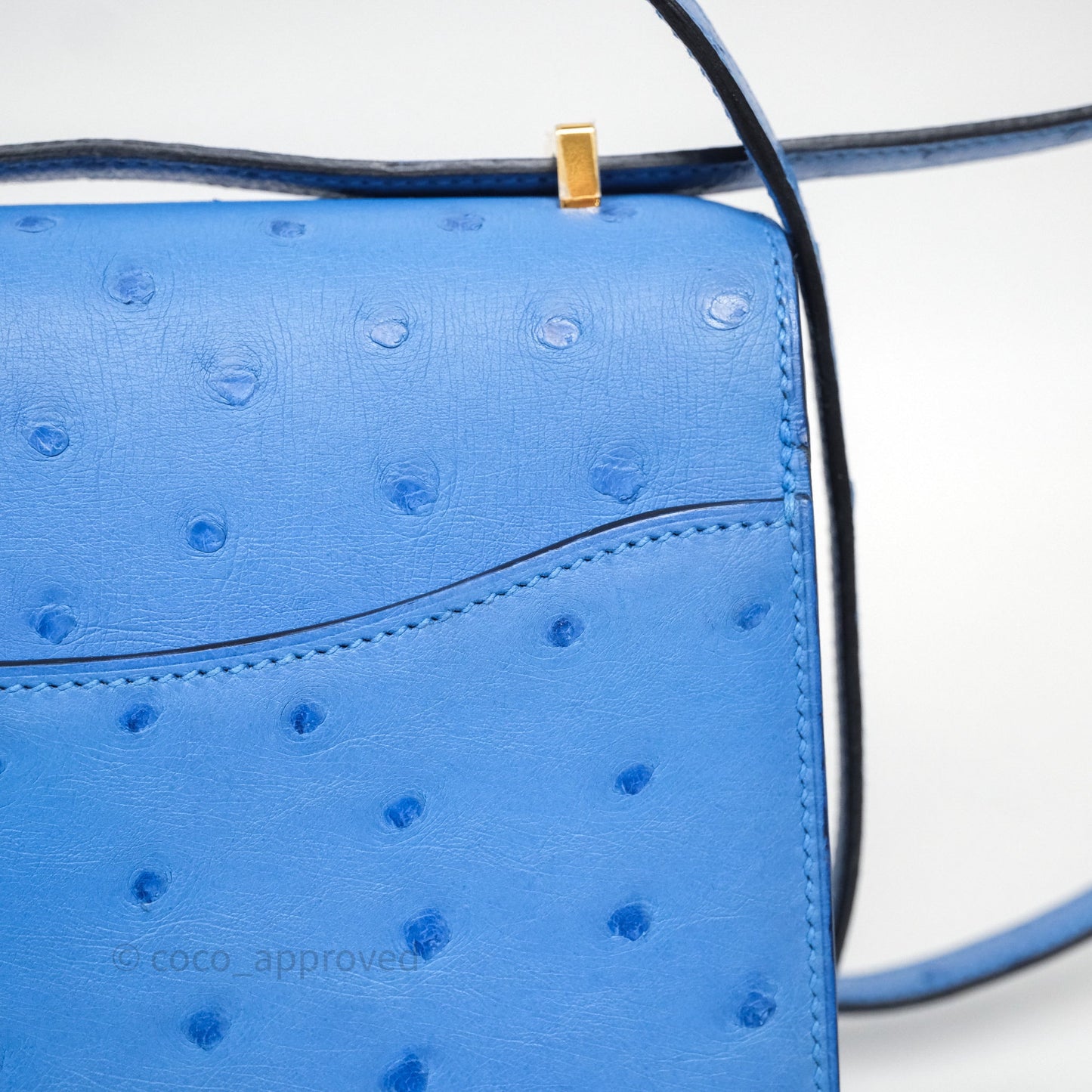 Hermes Mini Constance Ostrich Blue Bleuet O7 Gold Hardware