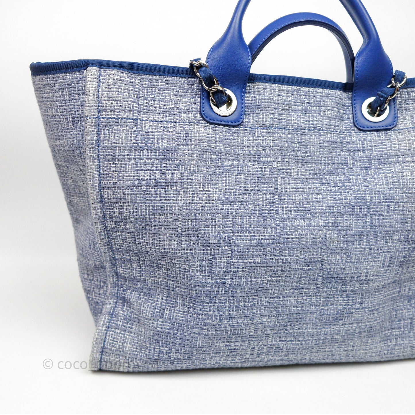 Chanel Large Deauville Blue Canvas Silver Hardware