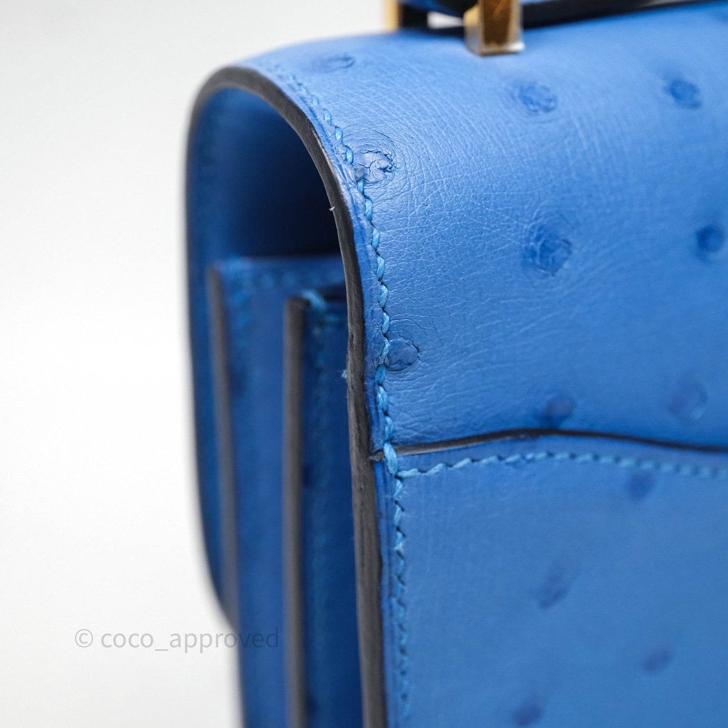 Hermes Mini Constance Ostrich Blue Bleuet O7 Gold Hardware