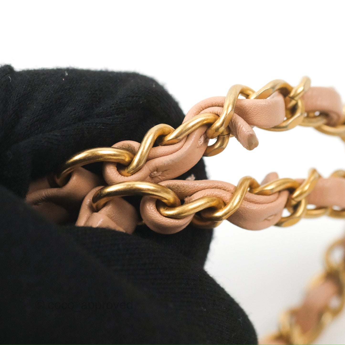 Chanel Pearl Chain Bag Nude Pink Calfskin Aged Gold Hardware