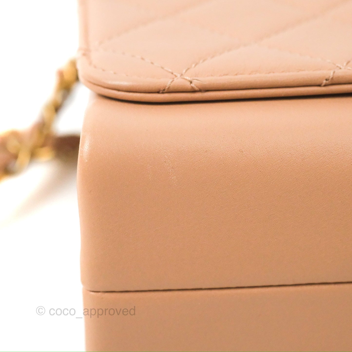 Chanel Pearl Chain Bag Nude Pink Calfskin Aged Gold Hardware