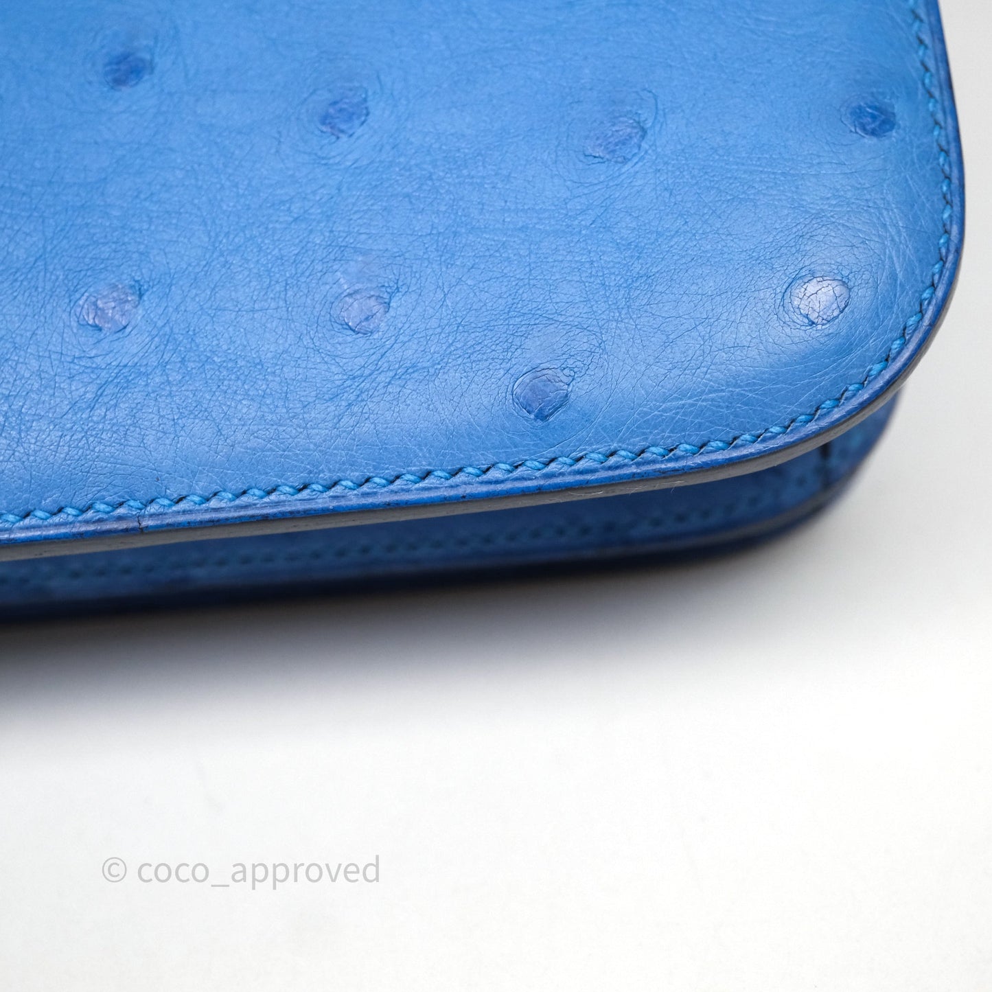 Hermes Mini Constance Ostrich Blue Bleuet O7 Gold Hardware
