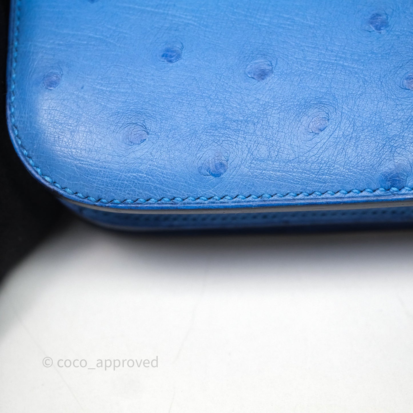 Hermes Mini Constance Ostrich Blue Bleuet O7 Gold Hardware