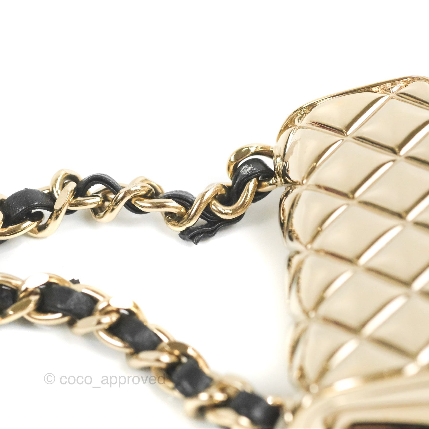 Chanel Flap Bag Charm Woven Chain Belt Black Leather Gold Tone