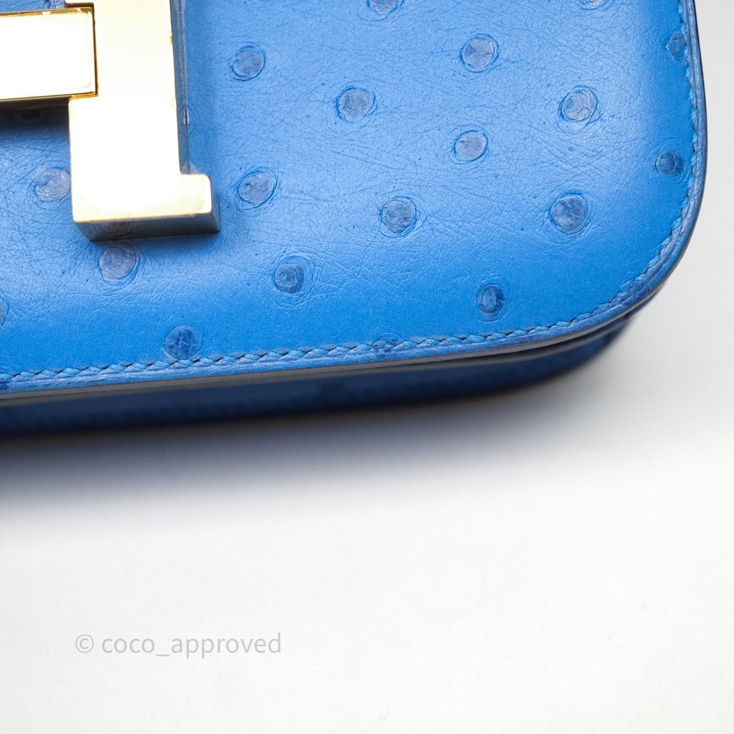 Hermes Mini Constance Ostrich Blue Bleuet O7 Gold Hardware