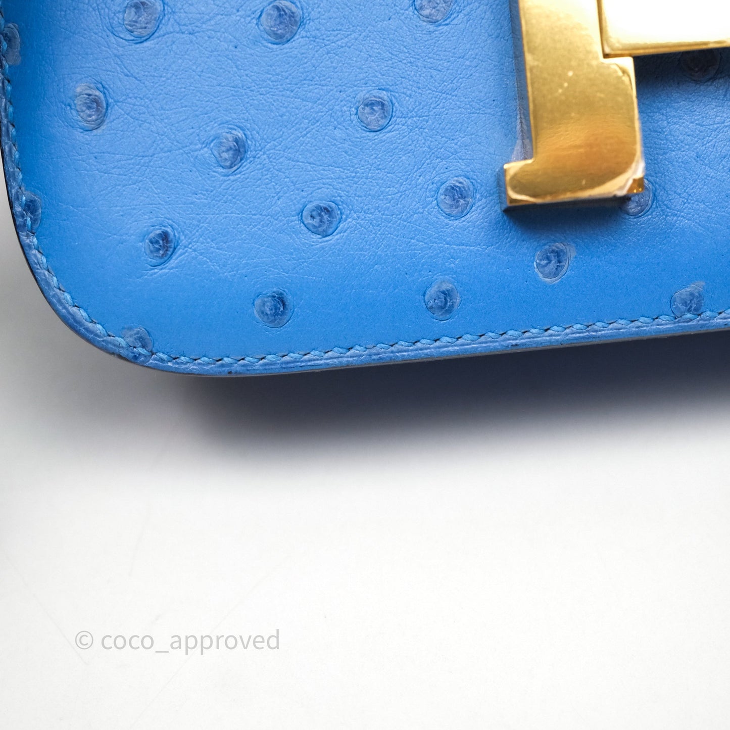 Hermes Mini Constance Ostrich Blue Bleuet O7 Gold Hardware