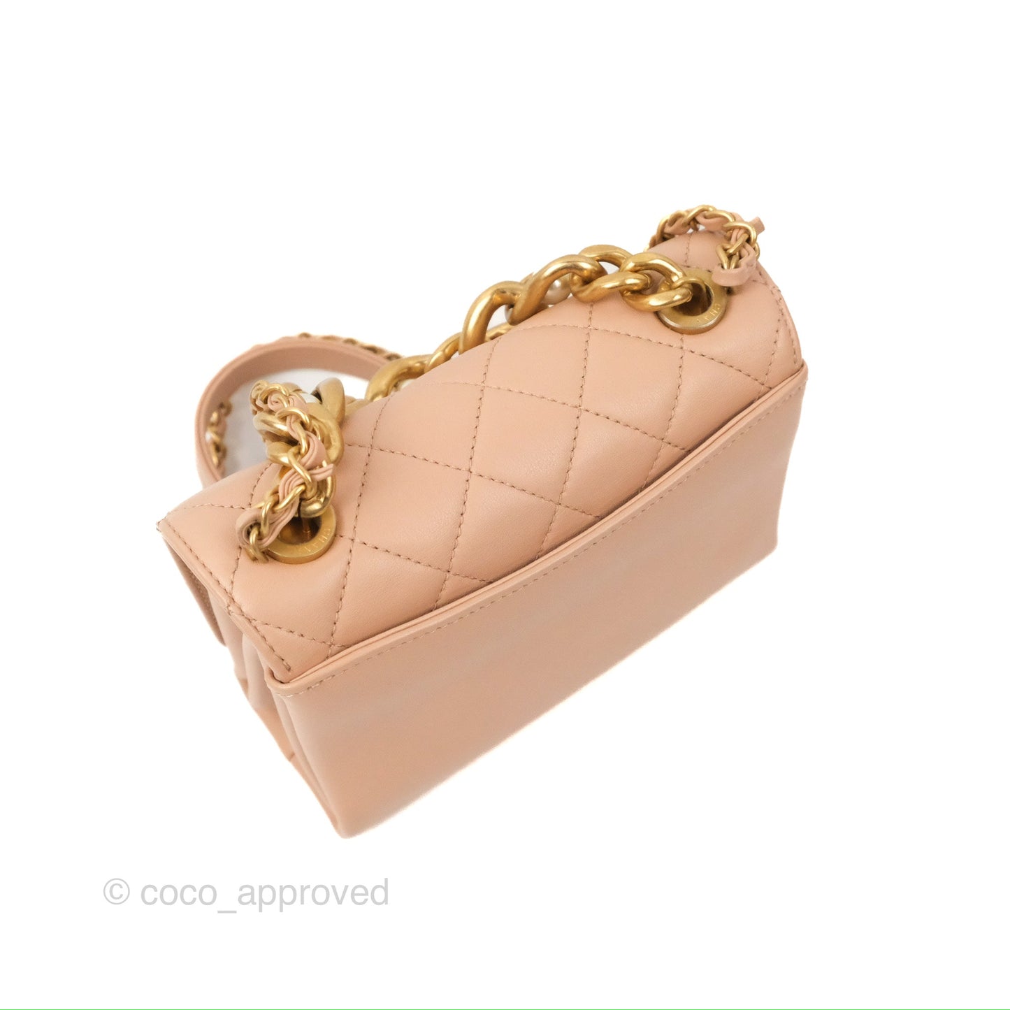 Chanel Pearl Chain Bag Nude Pink Calfskin Aged Gold Hardware